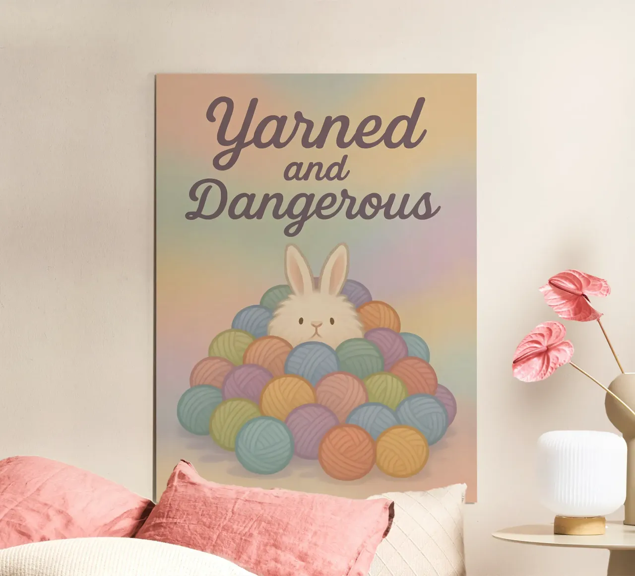 Divertente il meme del coniglio in filato poster con telaio in plastica da Funny Humor Art