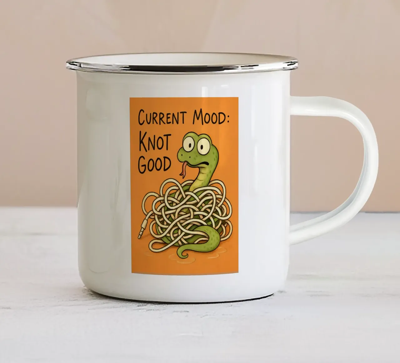 Meme divertente sul serpente tazza in smalto da Funny Humor Art