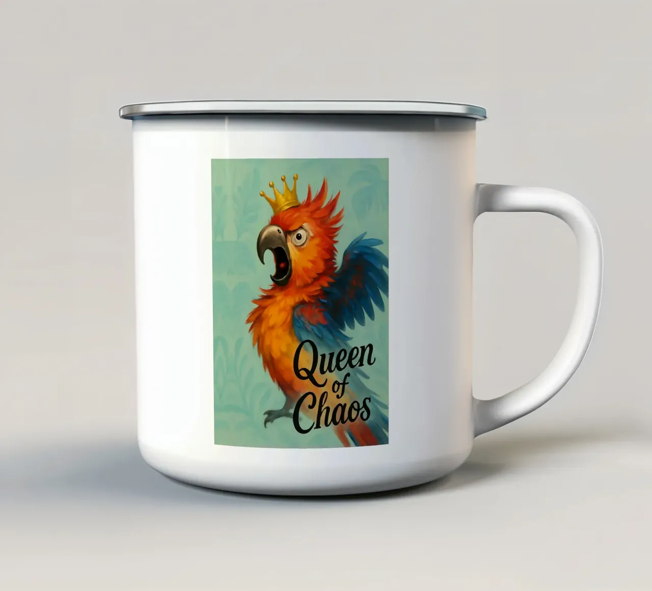 Meme divertente sul pappagallo tazza in smalto da Funny Humor Art