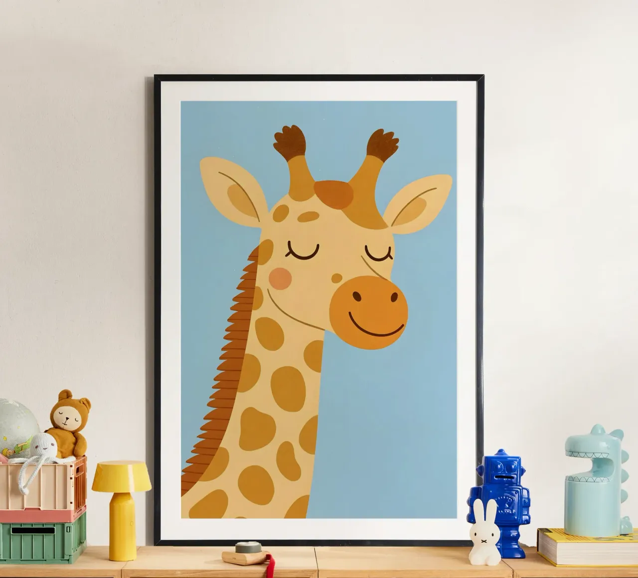 Giraffa cartone animato - Animali per bambini poster con telaio in plastica da Tiny Tails & Stripes