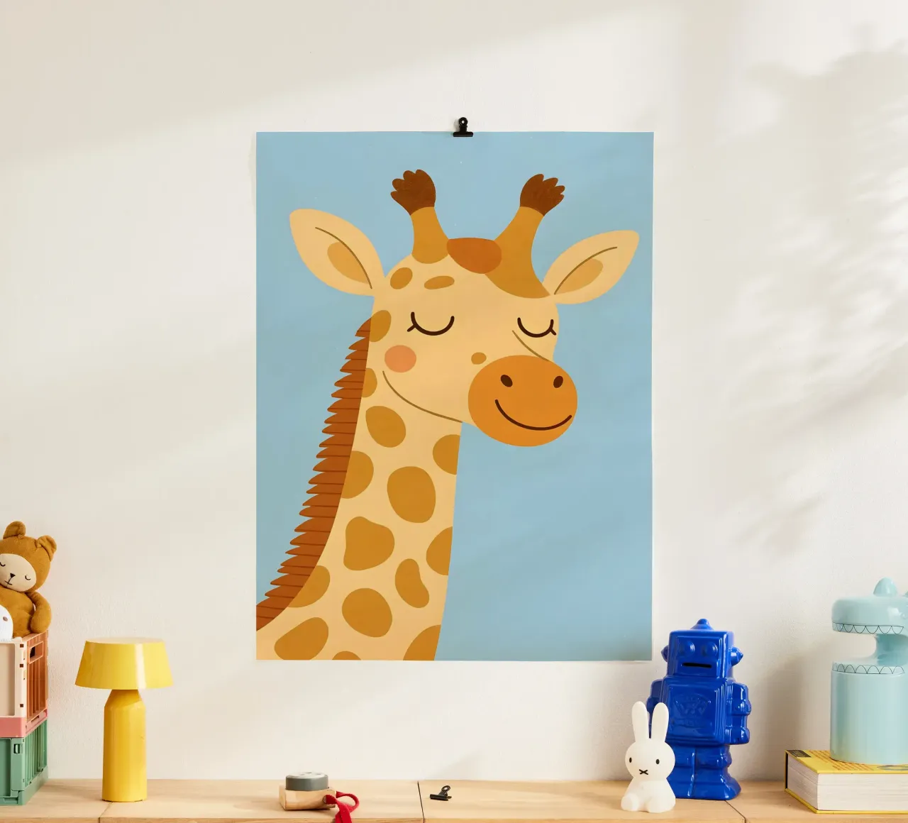 Giraffa cartone animato - Animali per bambini poster con telaio in plastica da Tiny Tails & Stripes