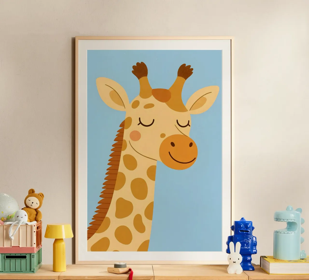 Giraffa cartone animato - Animali per bambini poster con telaio in plastica da Tiny Tails & Stripes