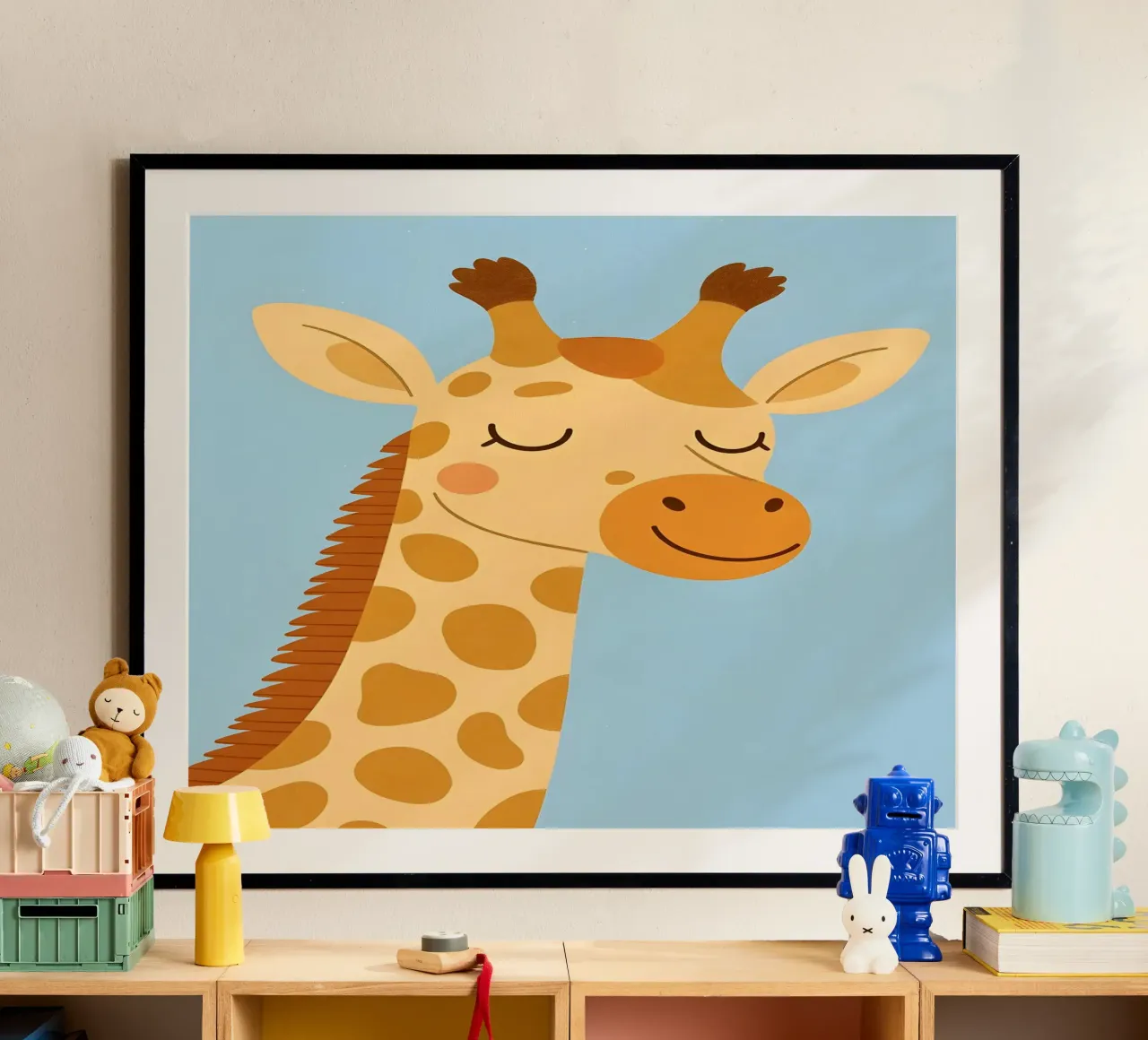 Giraffa cartone animato - Animali per bambini poster con telaio in plastica da Tiny Tails & Stripes