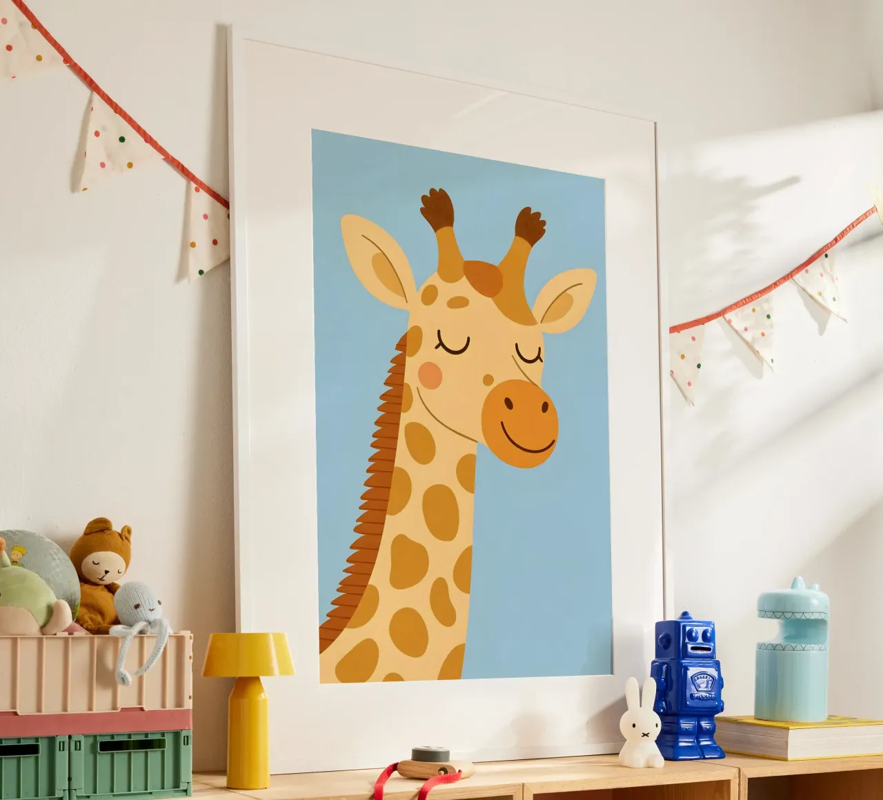 Giraffa cartone animato - Animali per bambini poster con telaio in plastica da Tiny Tails & Stripes