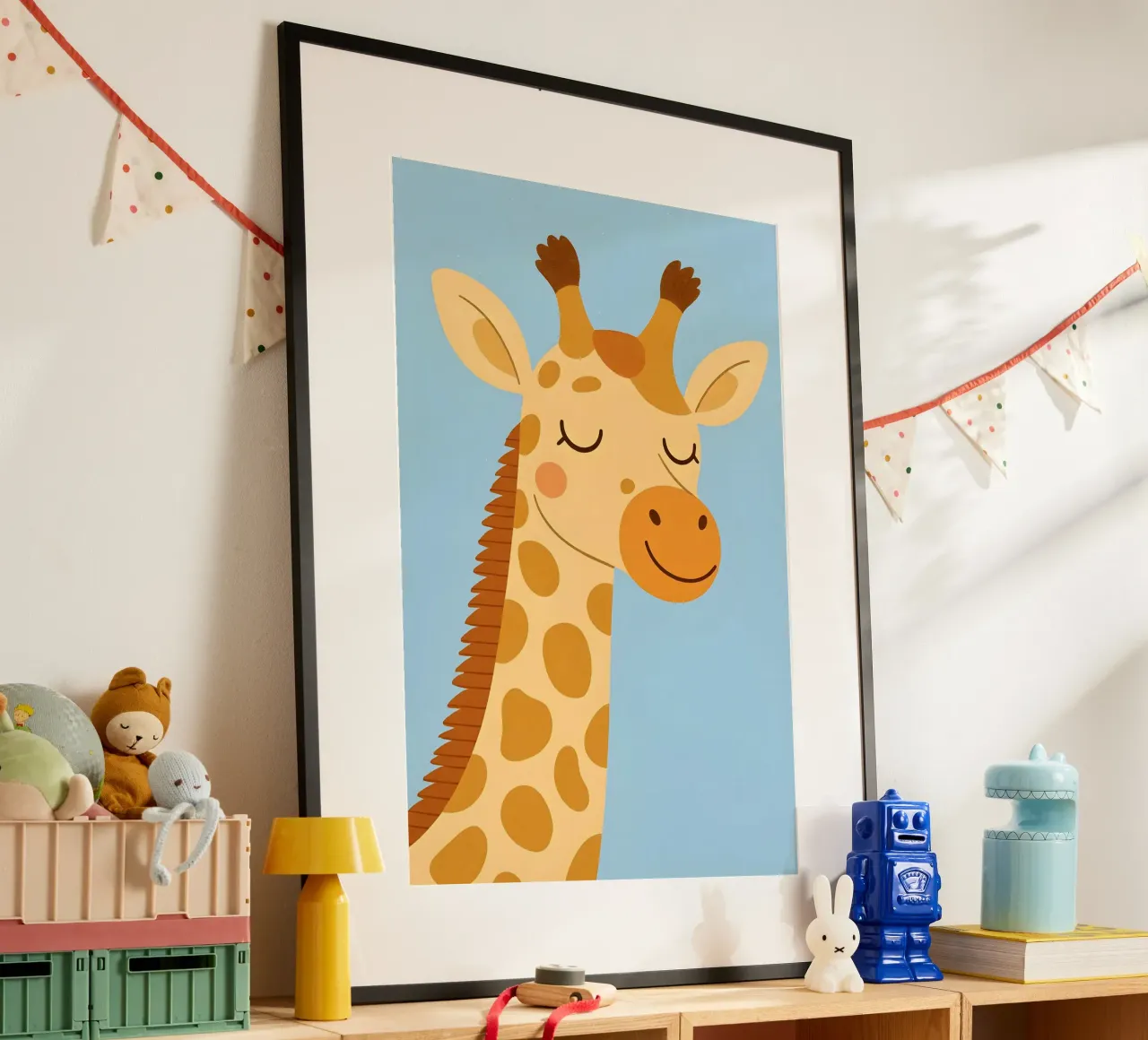 Giraffa cartone animato - Animali per bambini poster con telaio in plastica da Tiny Tails & Stripes