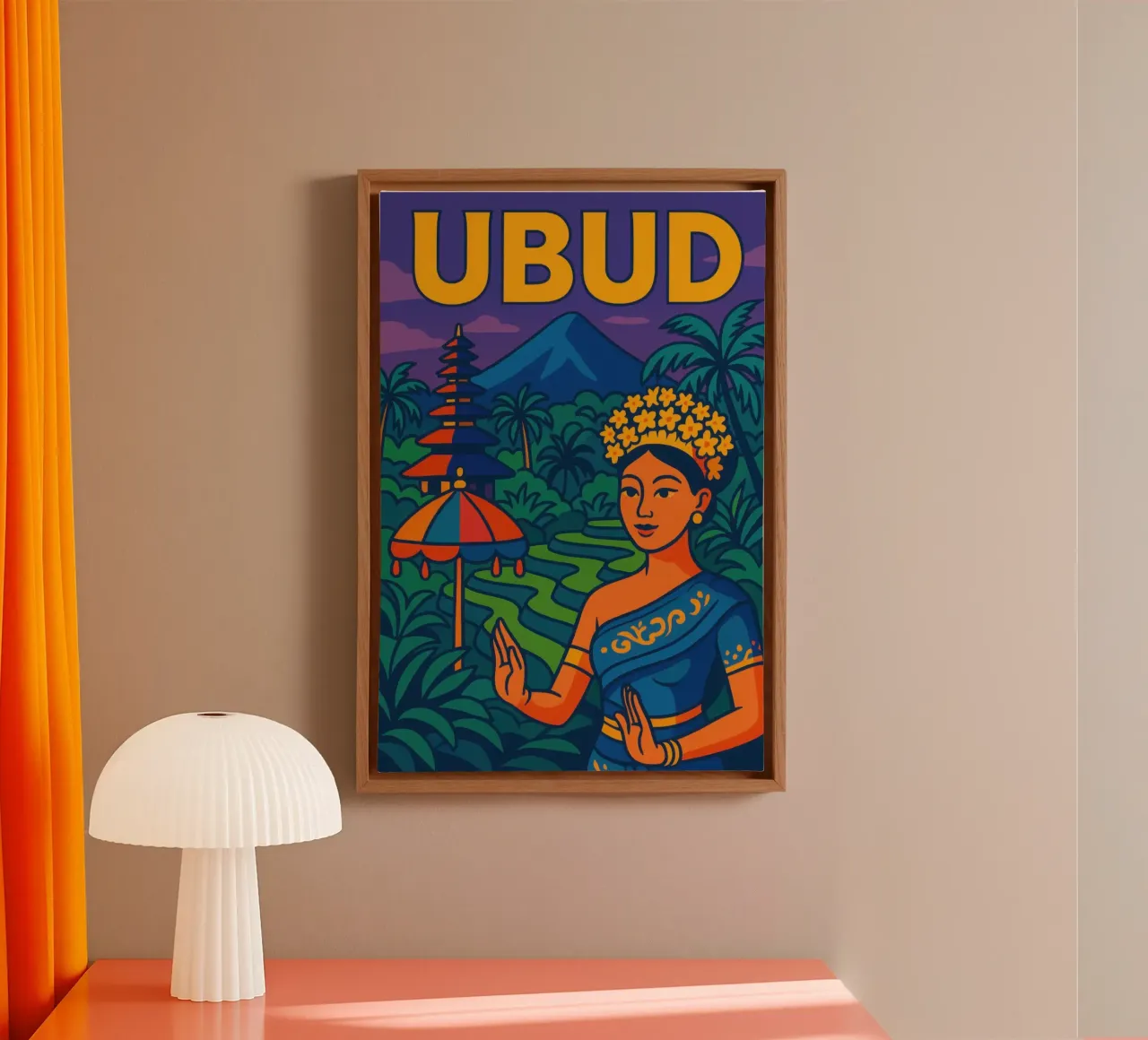 Ubud - L'anima spirituale di Bali tela con Cornice a cassetta da JETLAG | affiches voyage