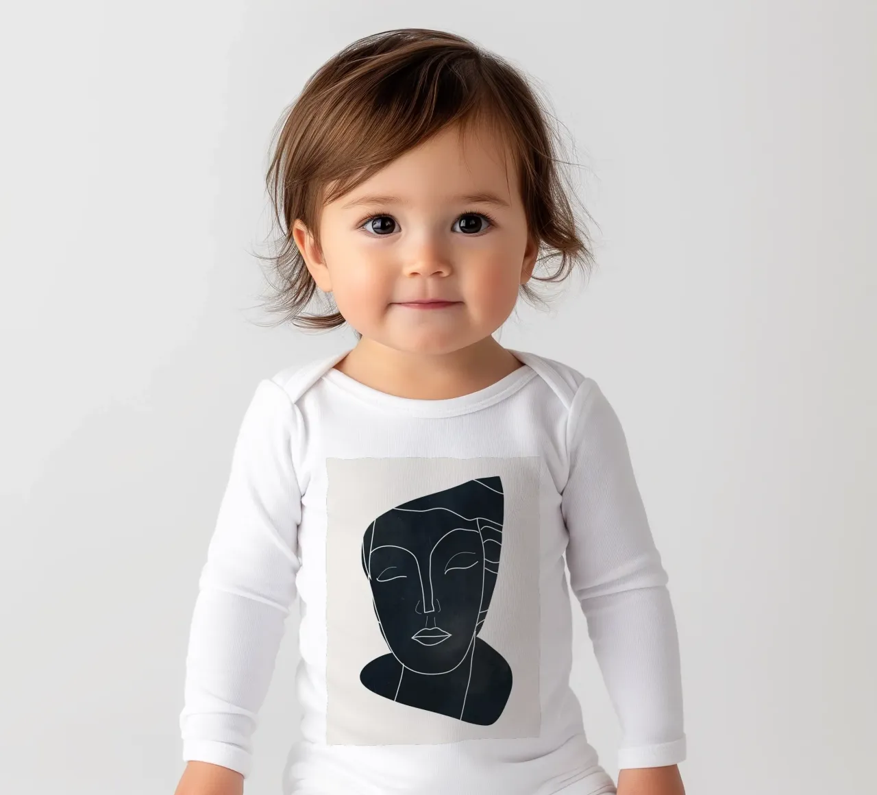 Lady Portrait Minimal Line Art 2 long-sleeve baby romper by ThingDesign