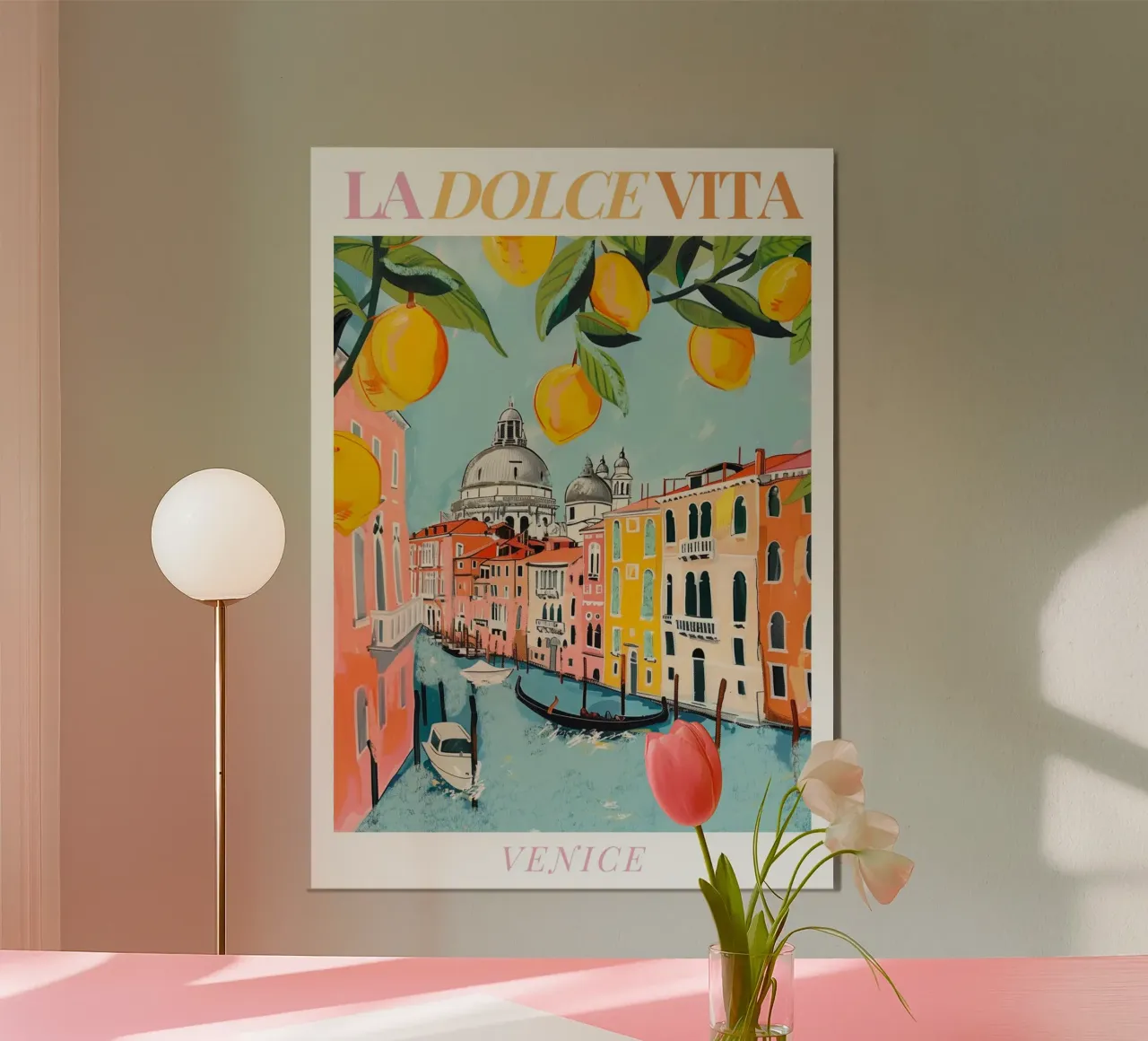 Venecia Italia, Póster de viaje, Impresión de la Italia brillante y vibrante poster con marco de madera de Bella Studio