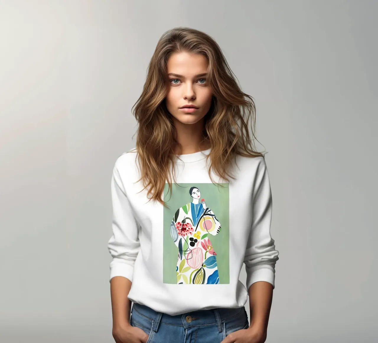 Donna astratta con fiori, arte moderna, poster contemporaneo felpa da Boheme