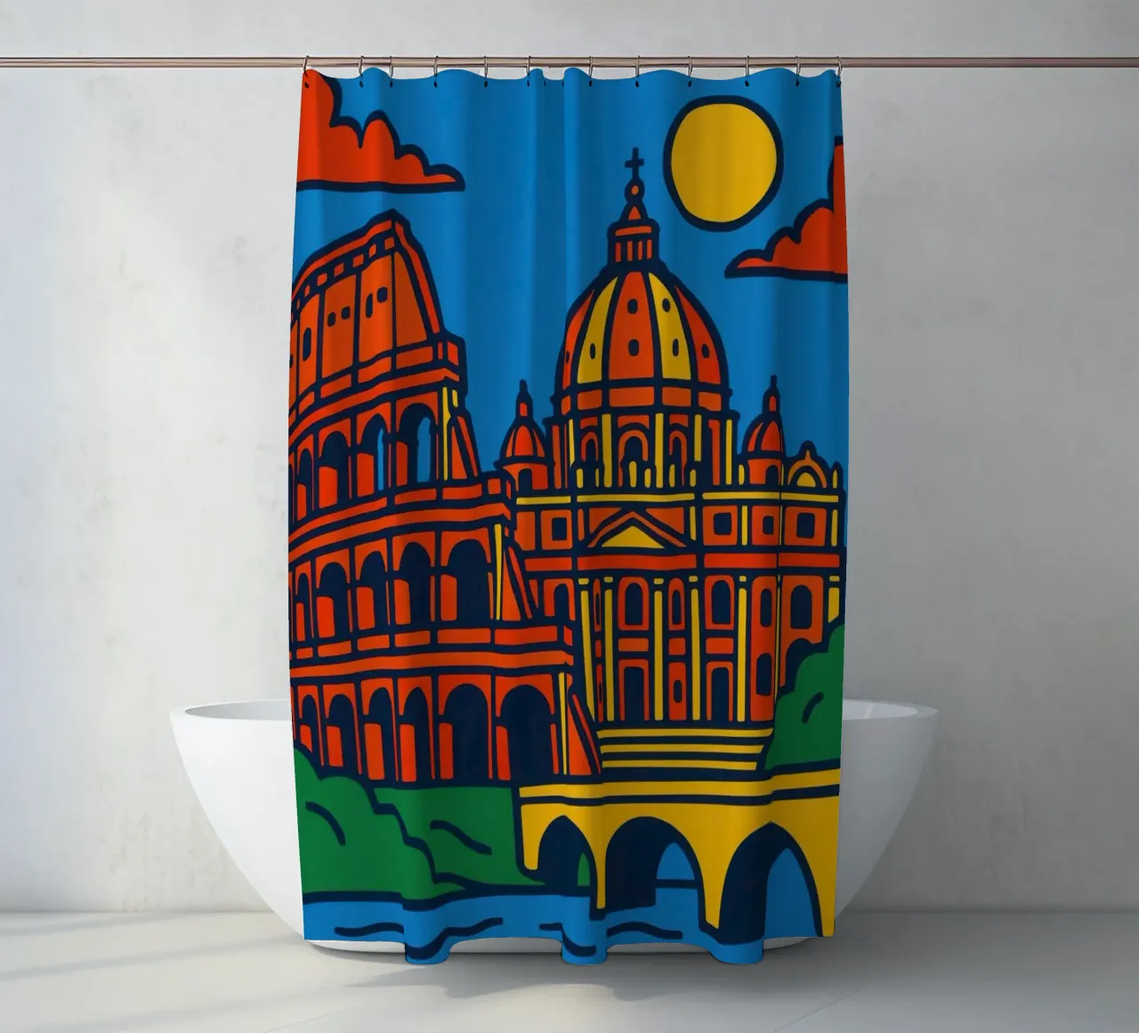 Roma - La Città Eterna in un colore abbagliante tenda da doccia da JETLAG | affiches voyage