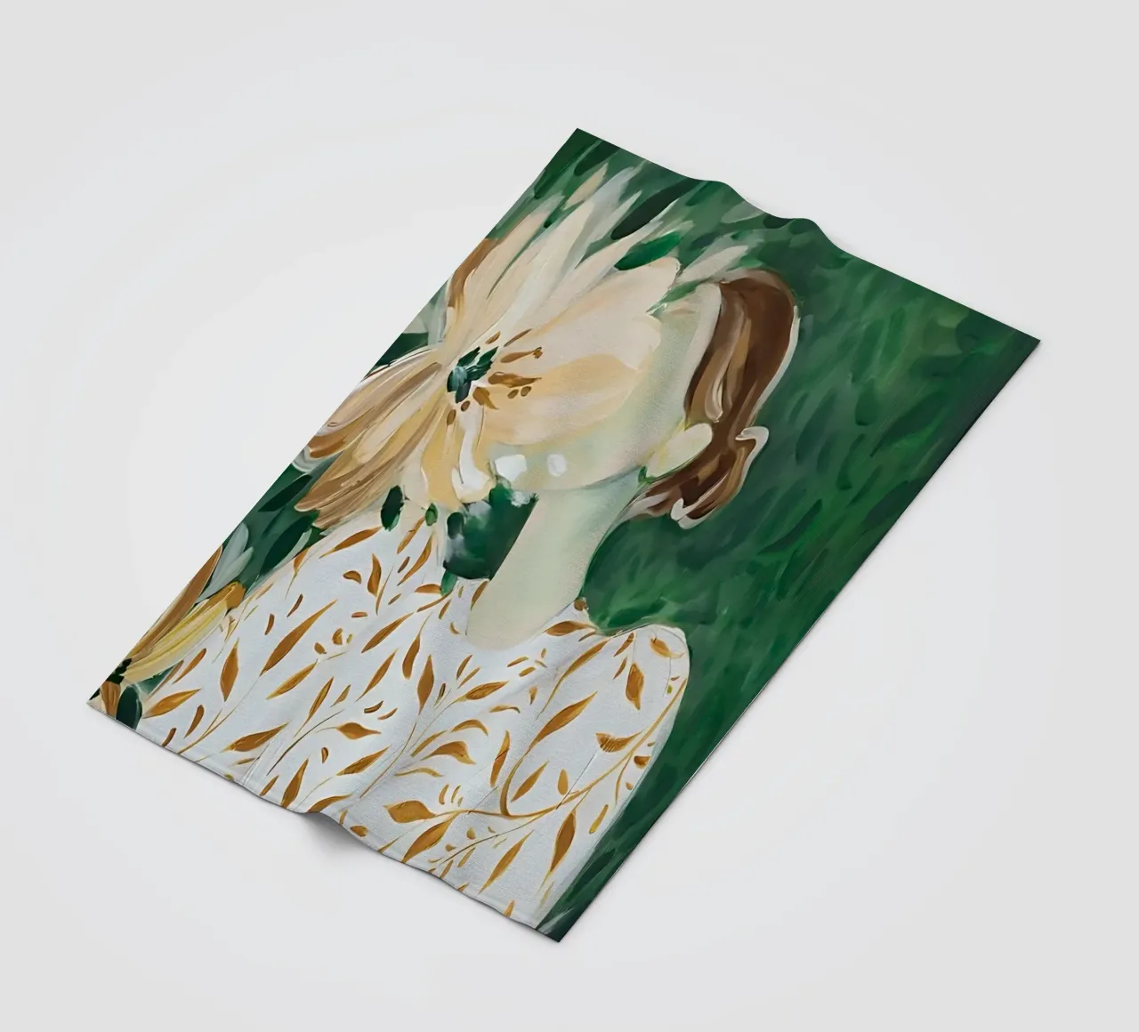Abstracte vrouw met bloemen, moderne smaragdgroene kunst fleecedeken van Boheme