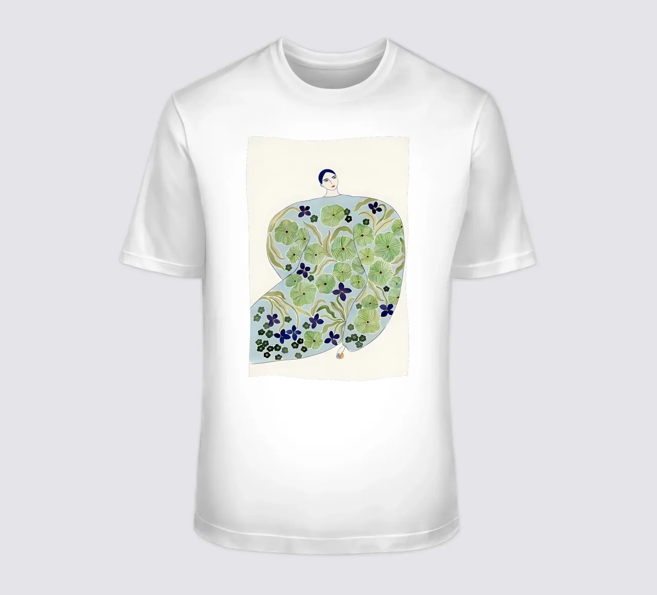 Abstrakte Frau im Blumenmantel, Botanische Moderne Kunst T-Shirt von Boheme