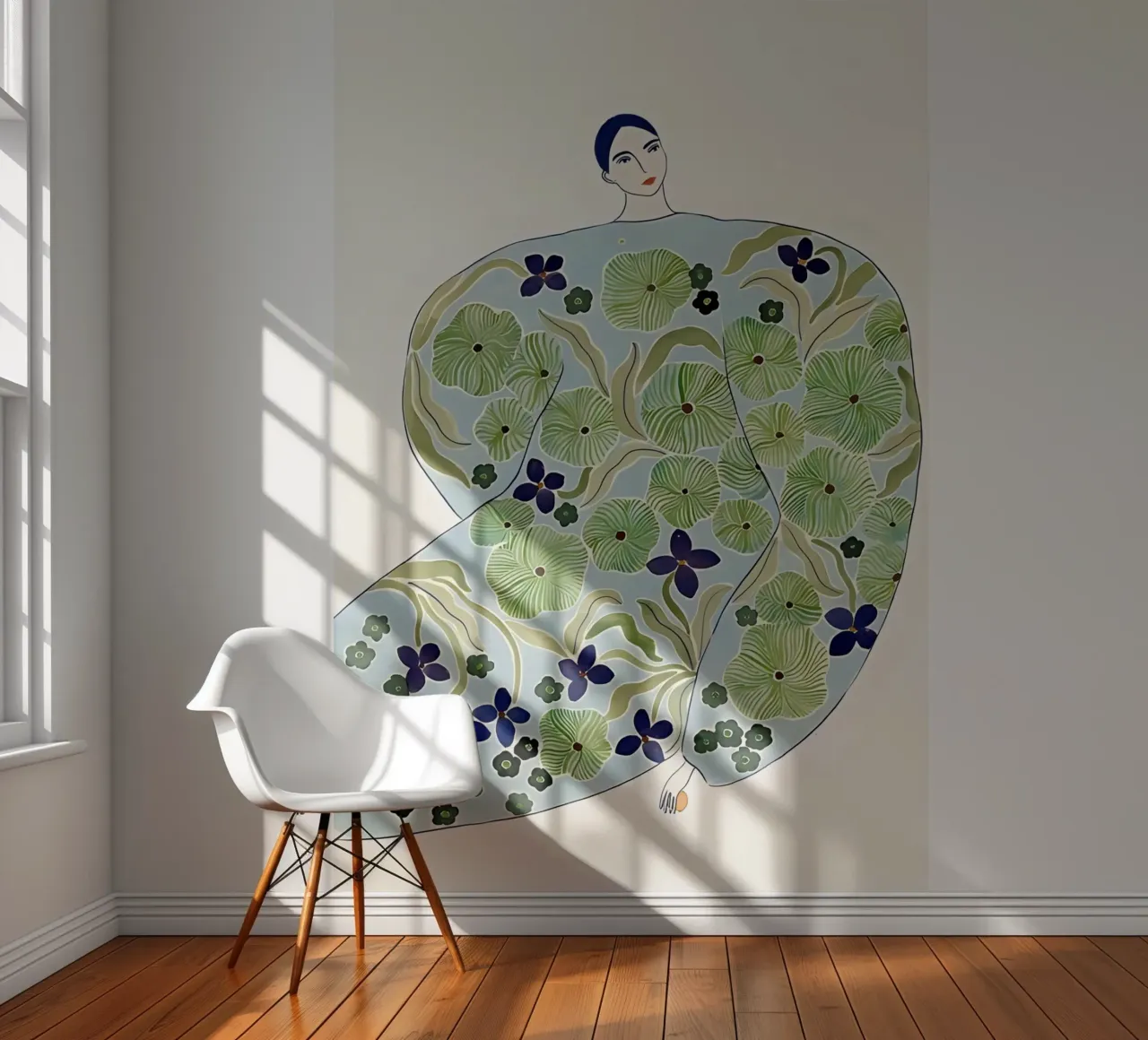 Abstract Woman in Flower Coat, Botanical Modern Art photo wallpaper by Boheme