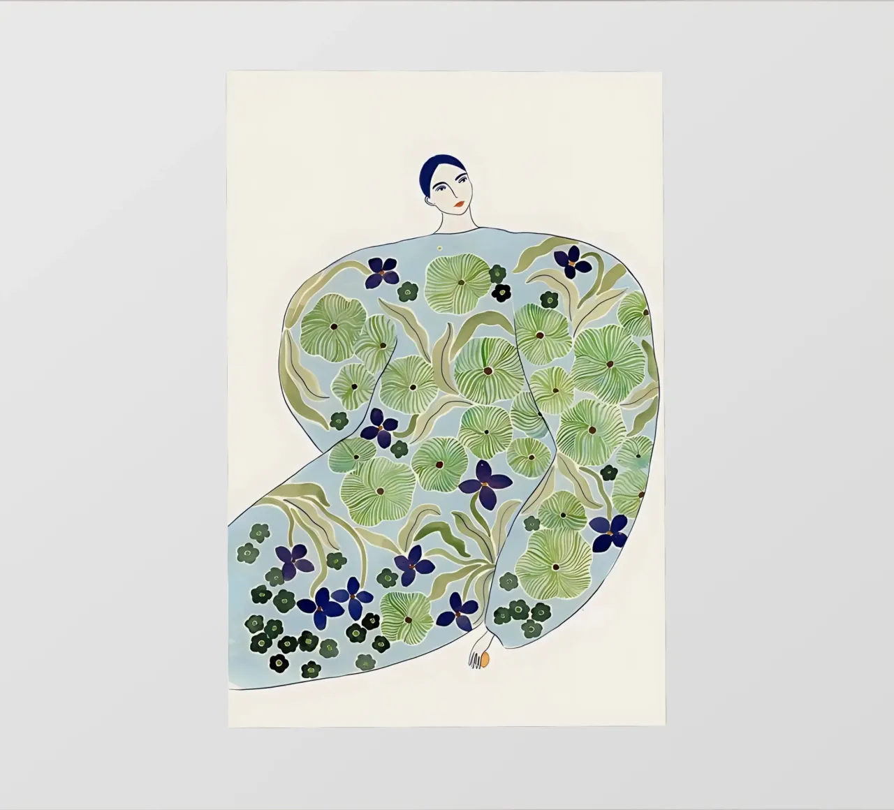 Abstract Woman in Flower Coat, Botanical Modern Art photo wallpaper by Boheme