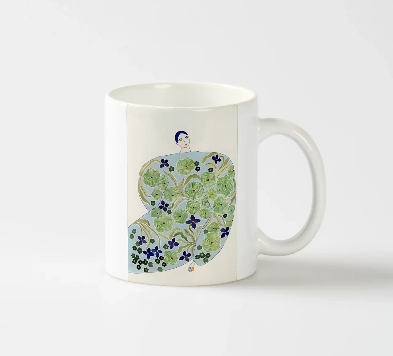 Mujer abstracta con abrigo de flores, Arte Botánico Moderno taza de cerámica de Boheme