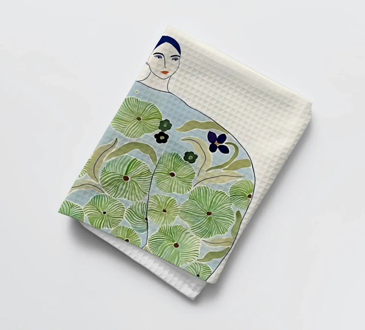 Mujer abstracta con abrigo de flores, Arte Botánico Moderno paño de cocina de Boheme