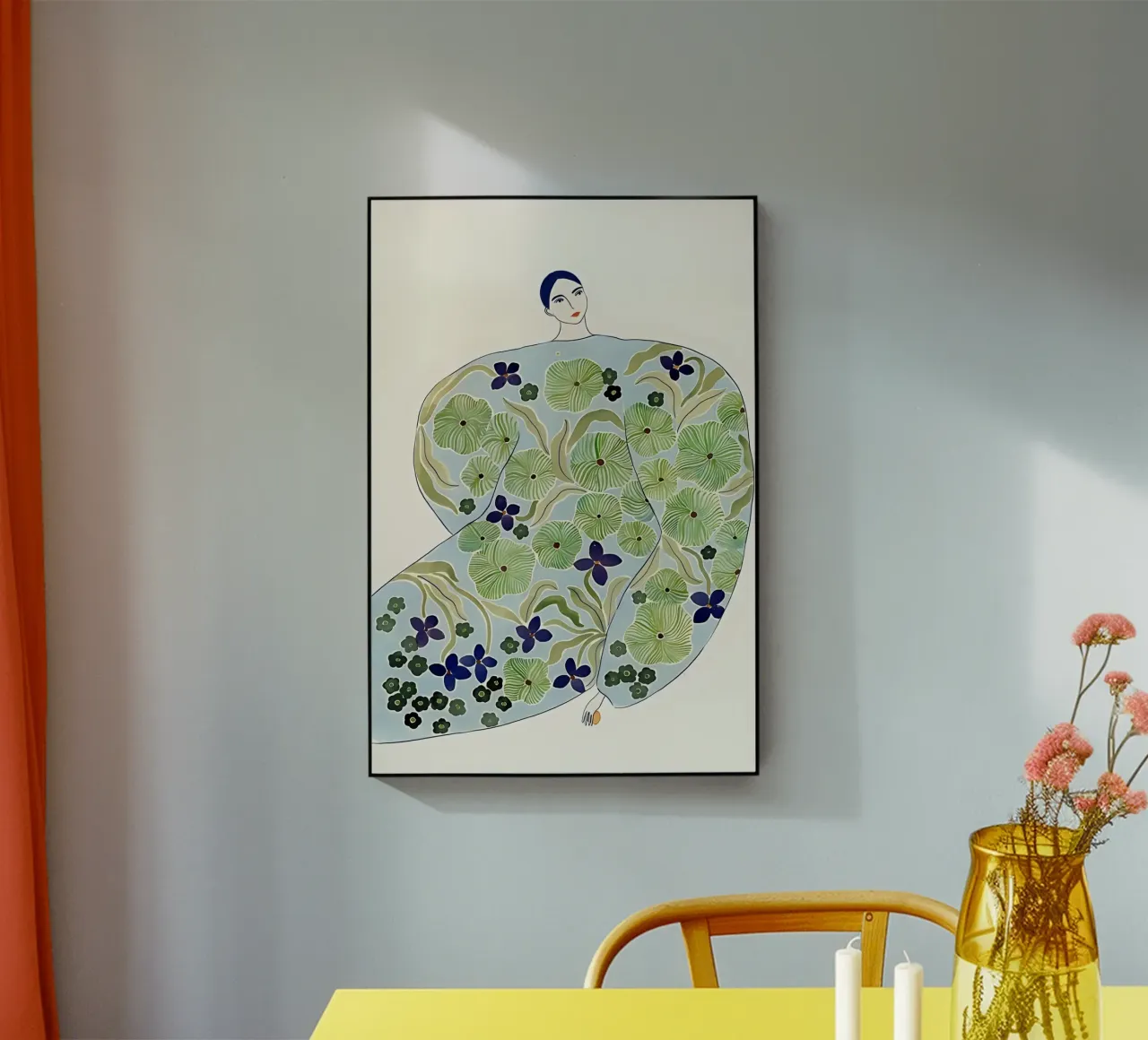 Mujer abstracta con abrigo de flores, Arte Botánico Moderno metacrilato de Boheme