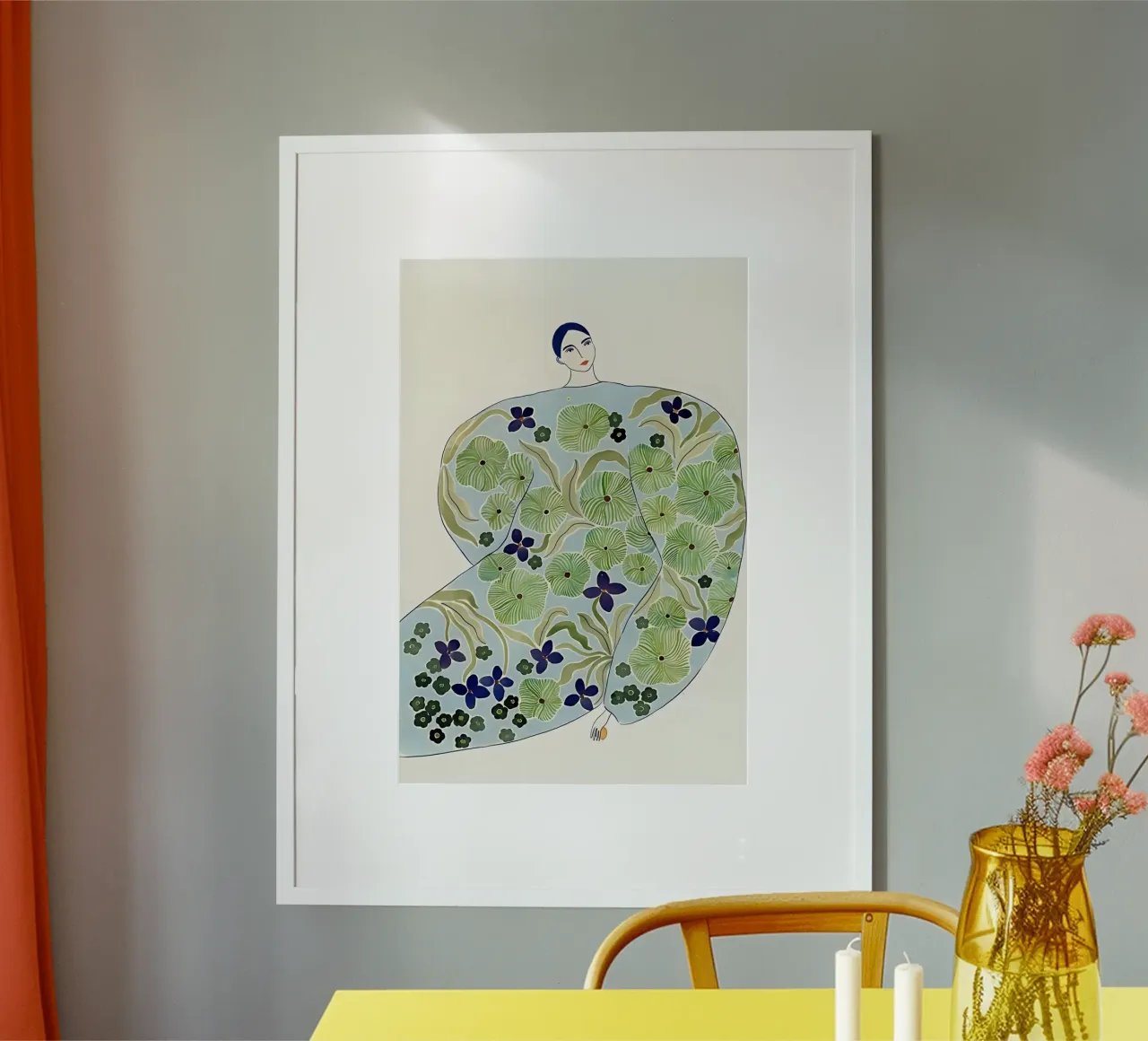 Mujer abstracta con abrigo de flores, Arte Botánico Moderno hahnemühle de Boheme