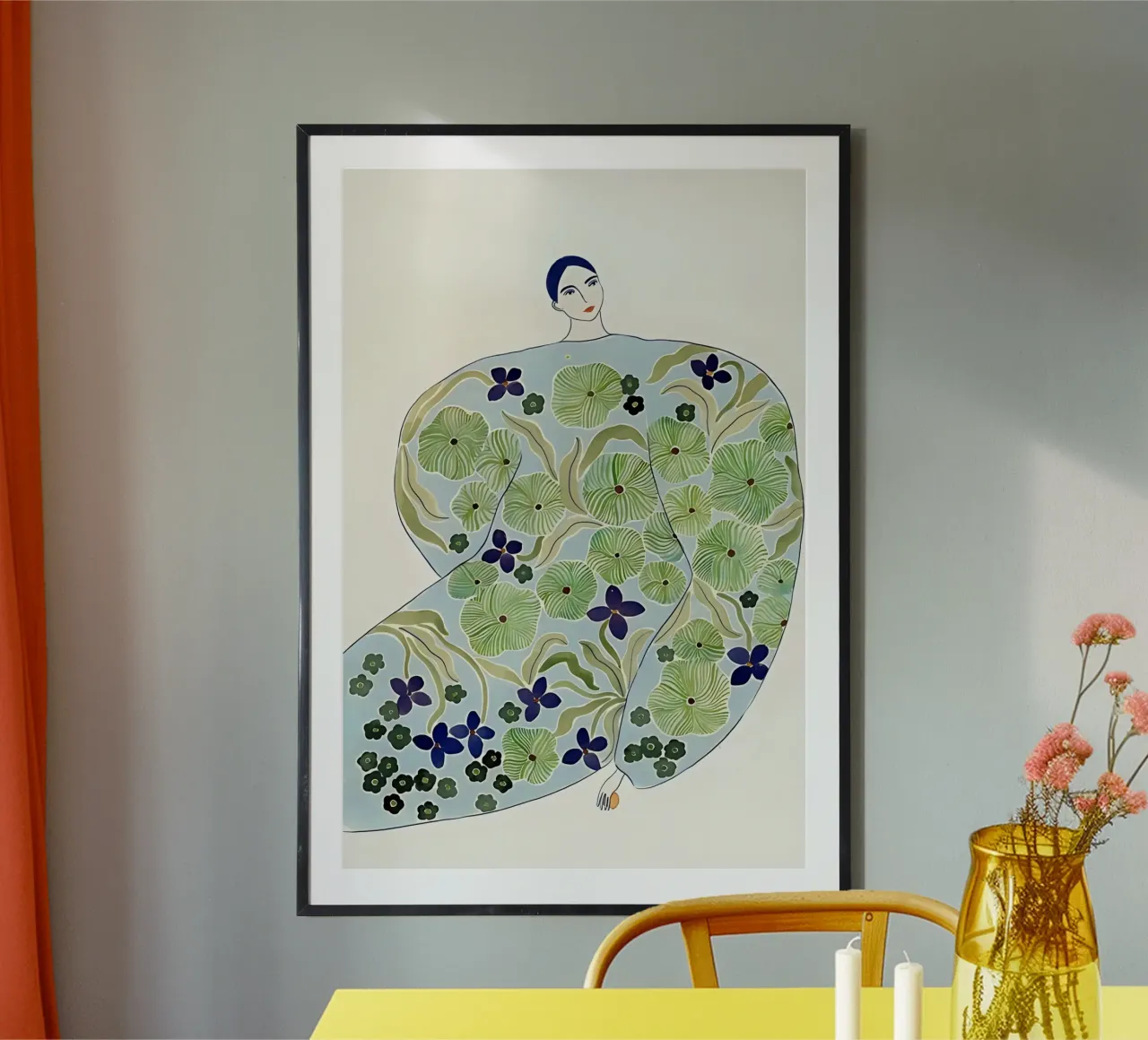 Mujer abstracta con abrigo de flores, Arte Botánico Moderno hahnemühle de Boheme