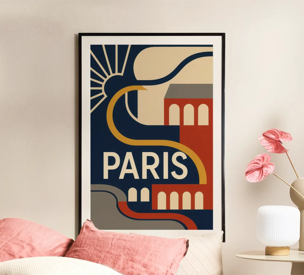 Parigi - Eleganza grafica francese poster con telaio in alluminio da JETLAG | affiches voyage