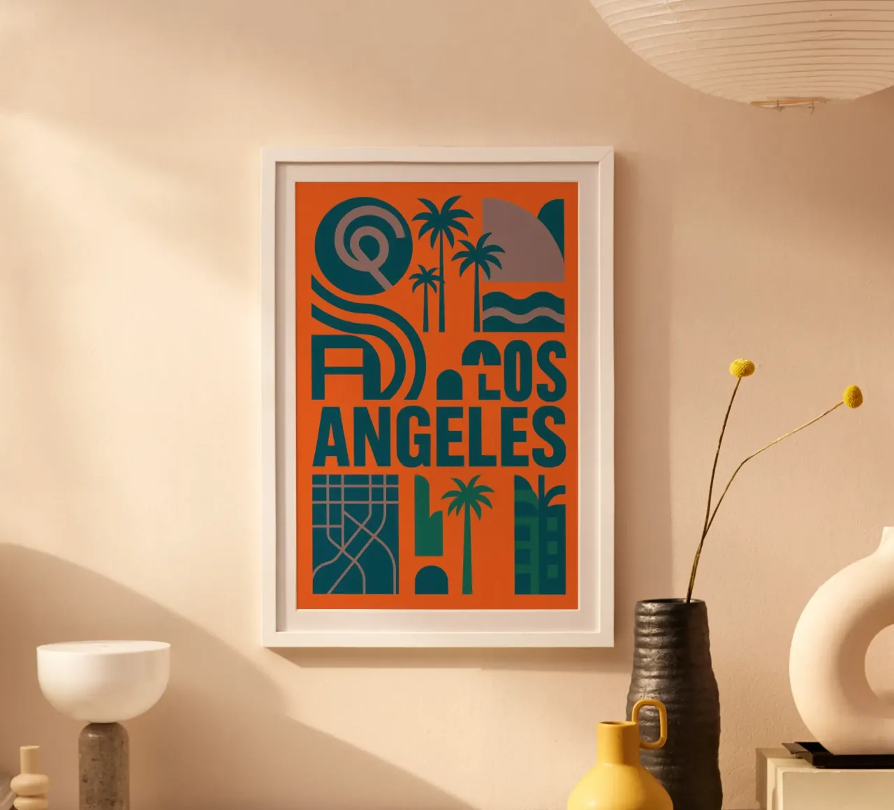os Angeles - Una versione grafica dell'icona californiana poster con telaio in legno da JETLAG | affiches voyage