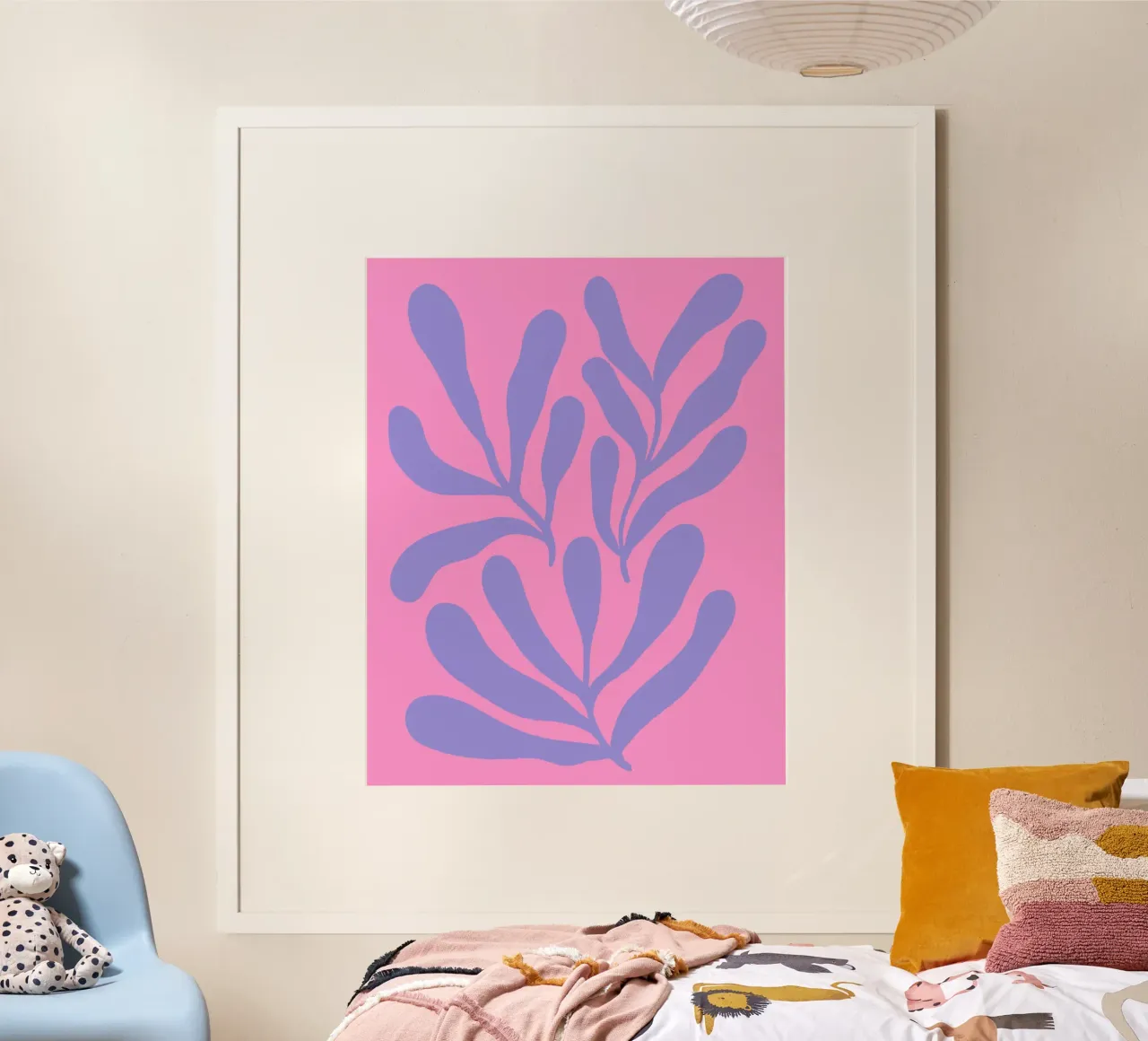 Rami colorati - rosa e viola poster con telaio in legno da Wackapacka