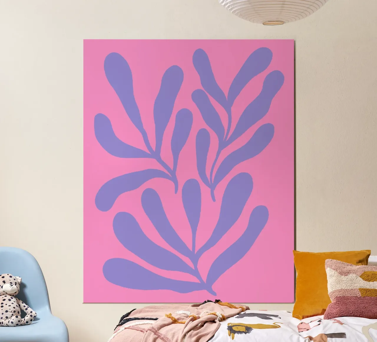 Rami colorati - rosa e viola poster con telaio in legno da Wackapacka
