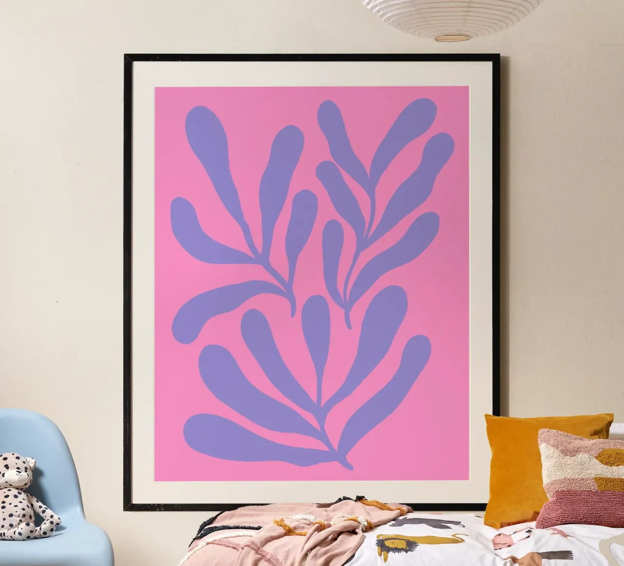 Rami colorati - rosa e viola poster con telaio in legno da Wackapacka