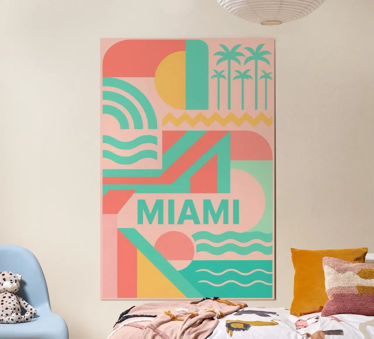 Miami - Le vibrazioni pastello di una città soleggiata poster con telaio in legno da JETLAG | affiches voyage