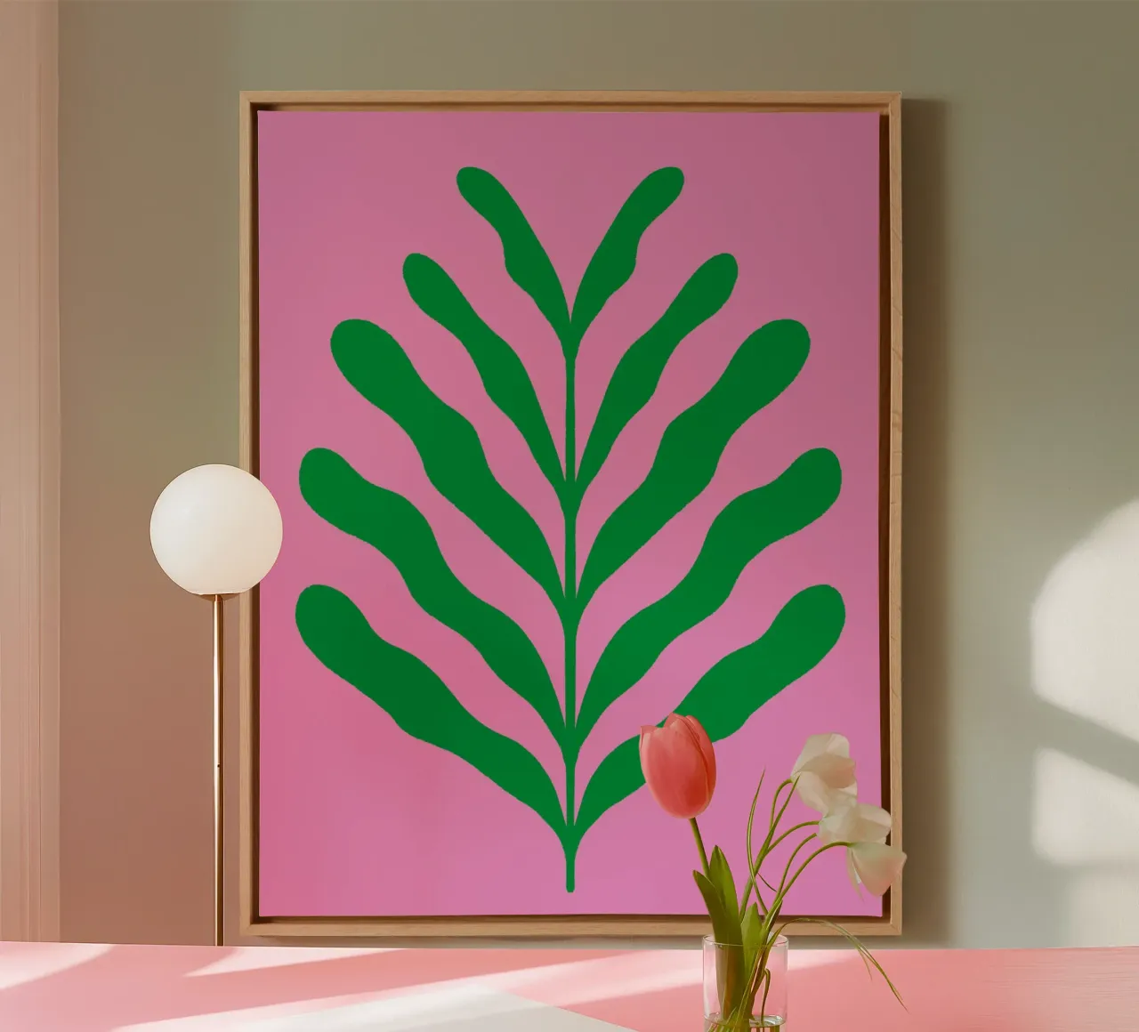 Kleurrijke tak - groen en roze canvas met Baklijst van Wackapacka