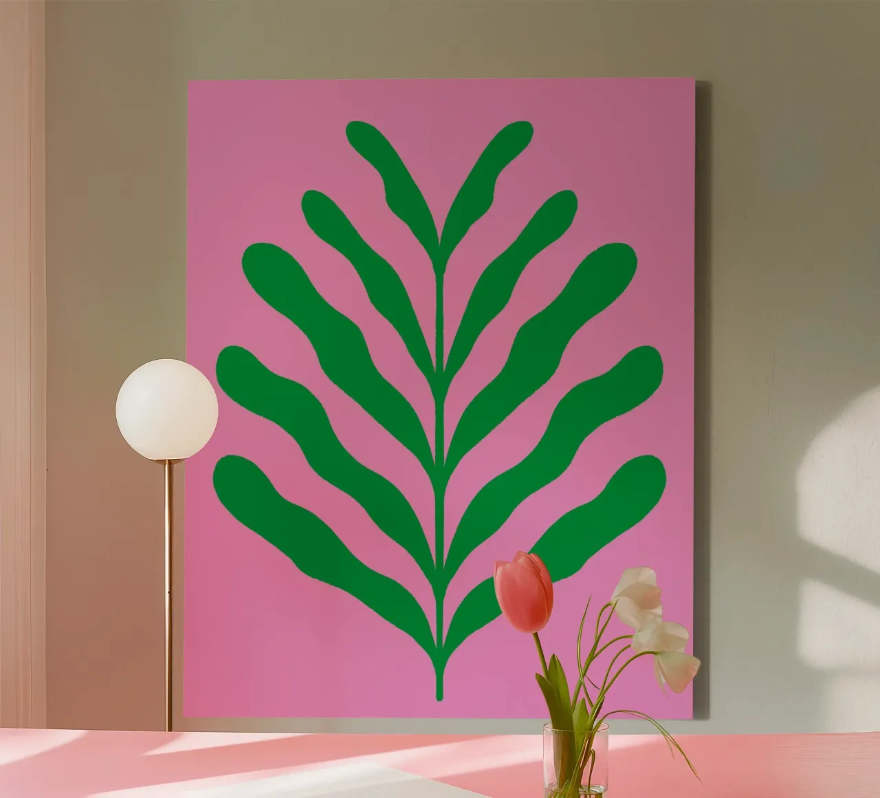 Kleurrijke tak - groen en roze canvas met Baklijst van Wackapacka