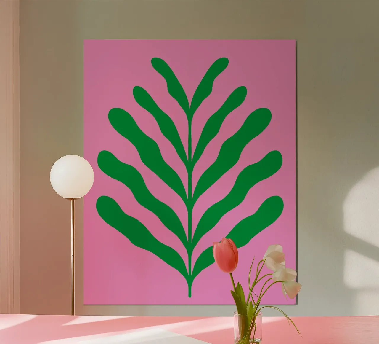 Ramo colorato - verde e rosa poster con telaio in legno da Wackapacka