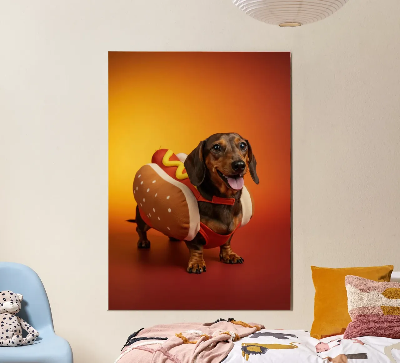 Cane Hot Dog poster con telaio in plastica da Pawtrait Studio