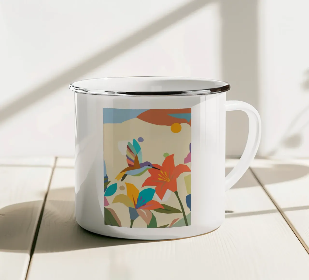 Kleurrijke kolibrie met bloem - Kleurrijk natuurlijk kunstwerk emaille mok van namosh