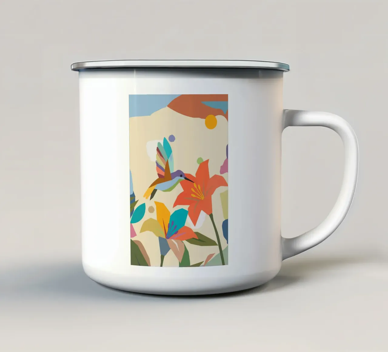 Kleurrijke kolibrie met bloem - Kleurrijk natuurlijk kunstwerk emaille mok van namosh