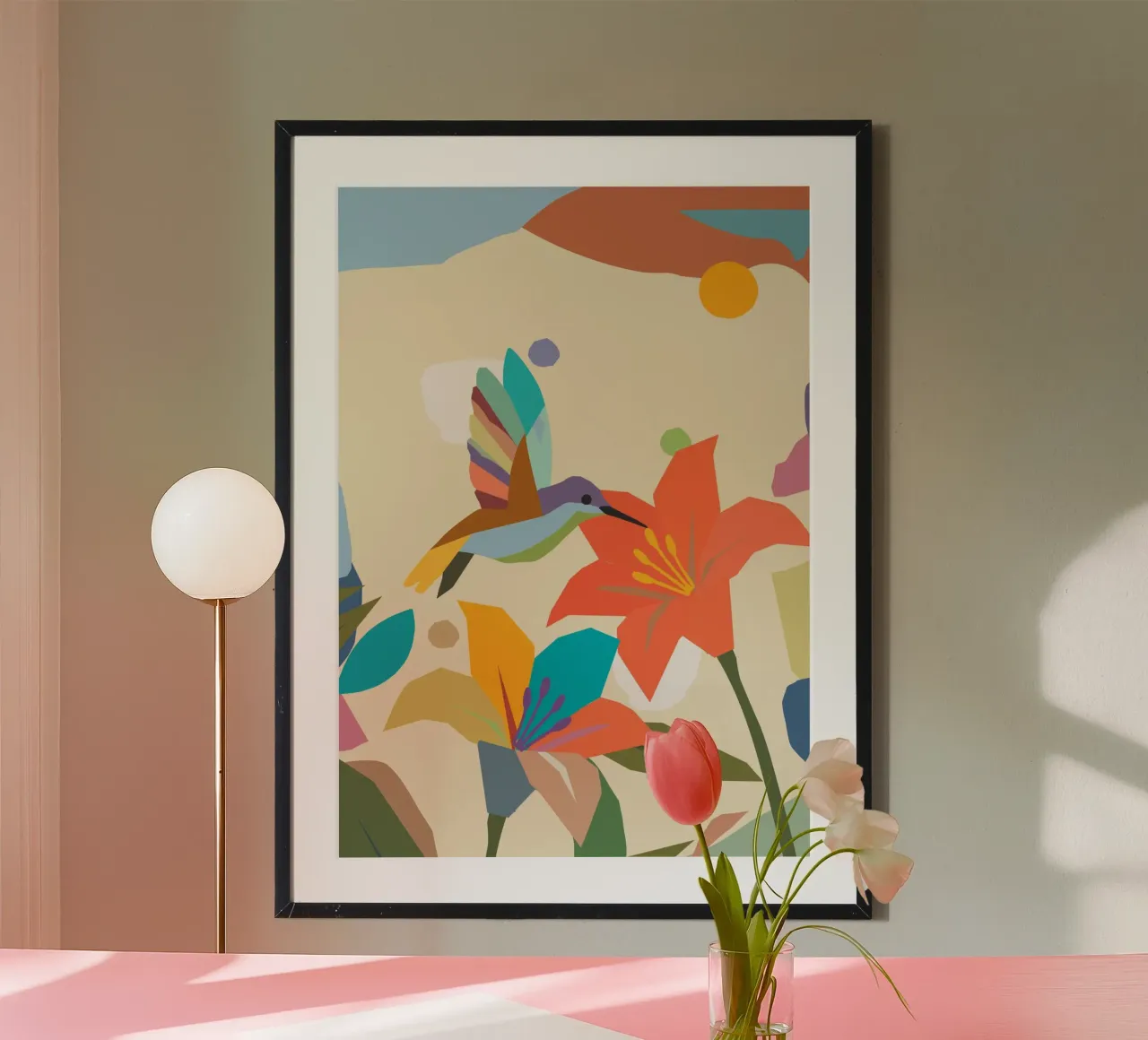 Kleurrijke kolibrie met bloem - Kleurrijk natuurlijk kunstwerk poster van namosh