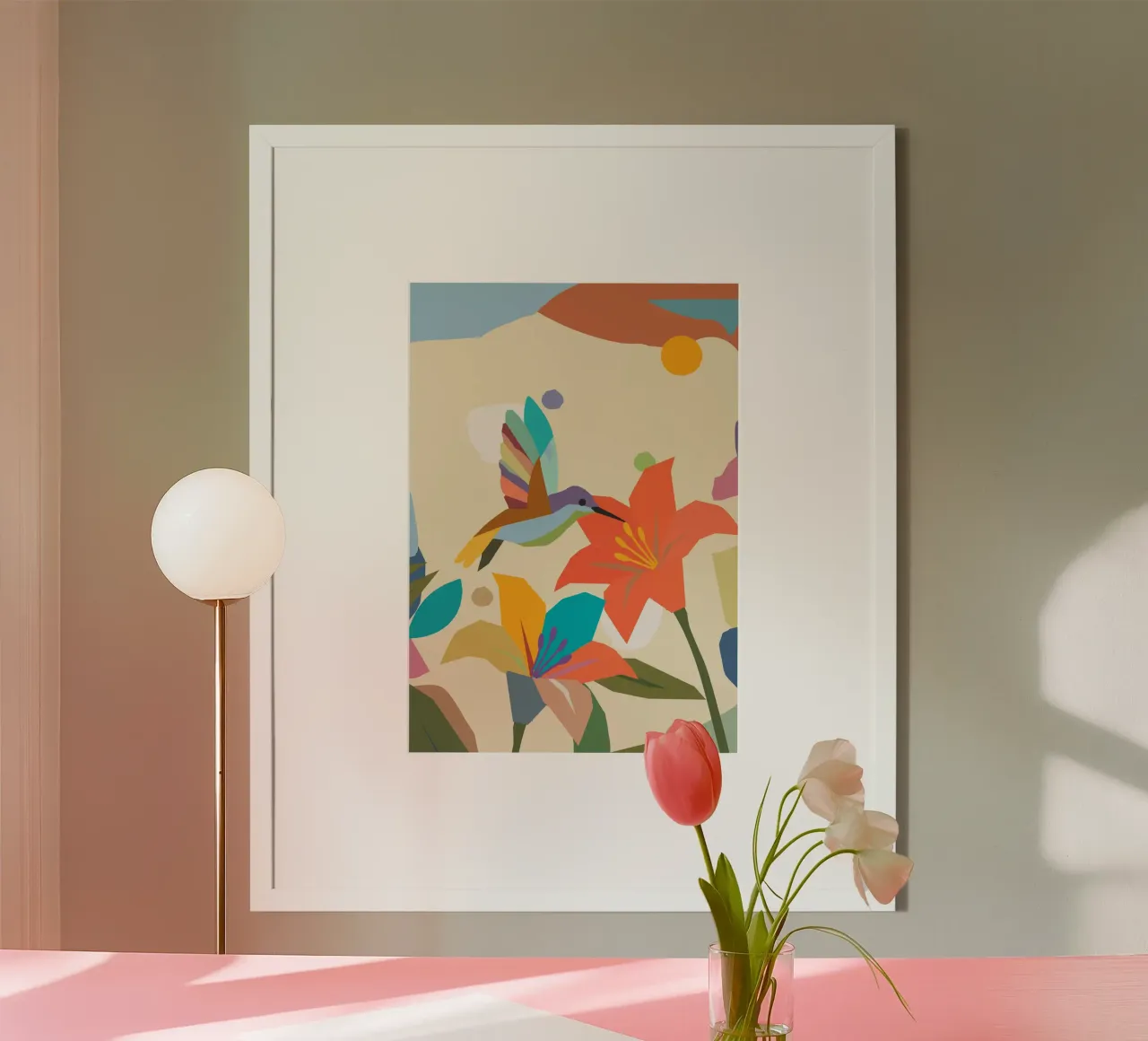Kleurrijke kolibrie met bloem - Kleurrijk natuurlijk kunstwerk poster van namosh