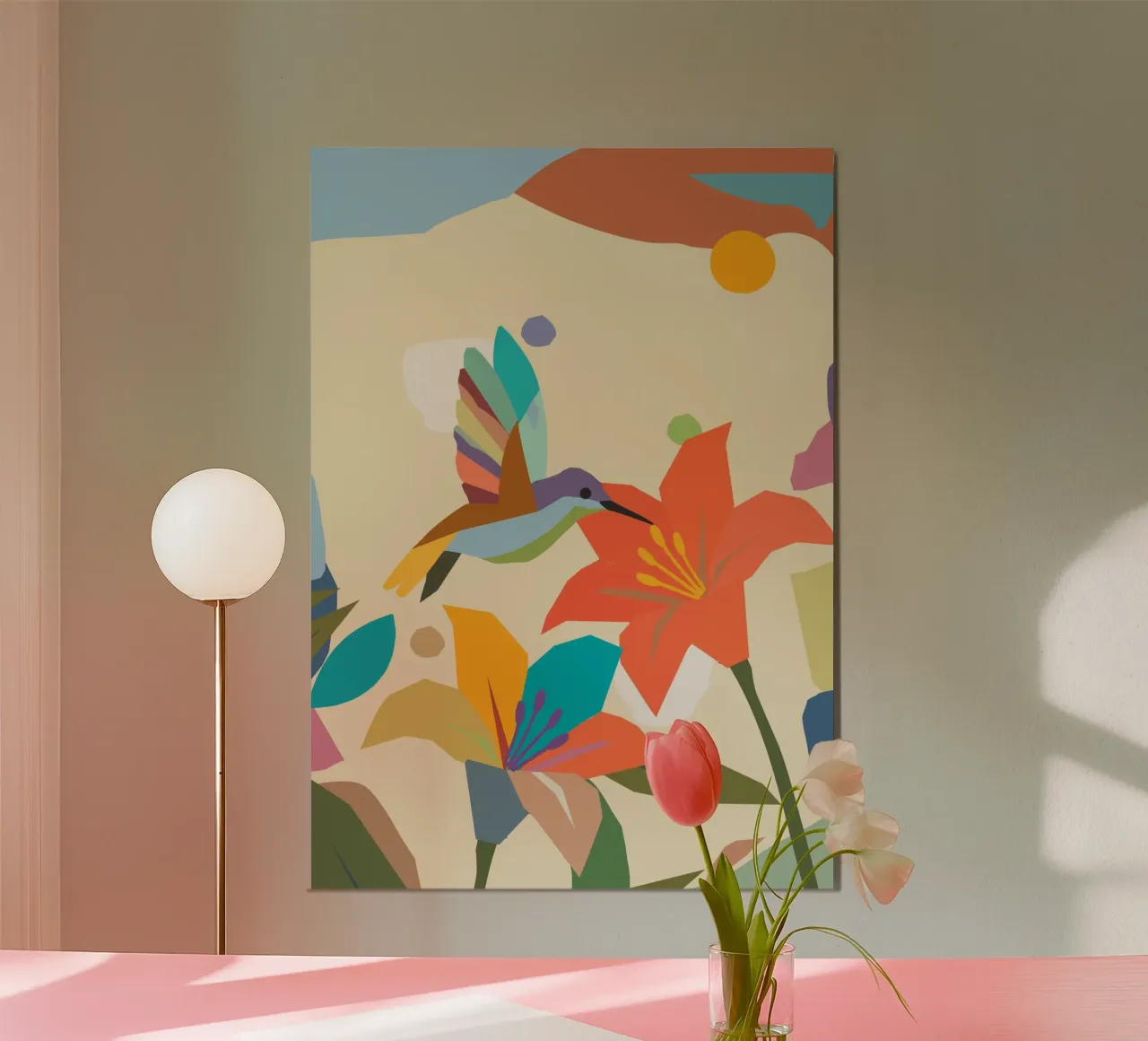 Kleurrijke kolibrie met bloem - Kleurrijk natuurlijk kunstwerk poster van namosh