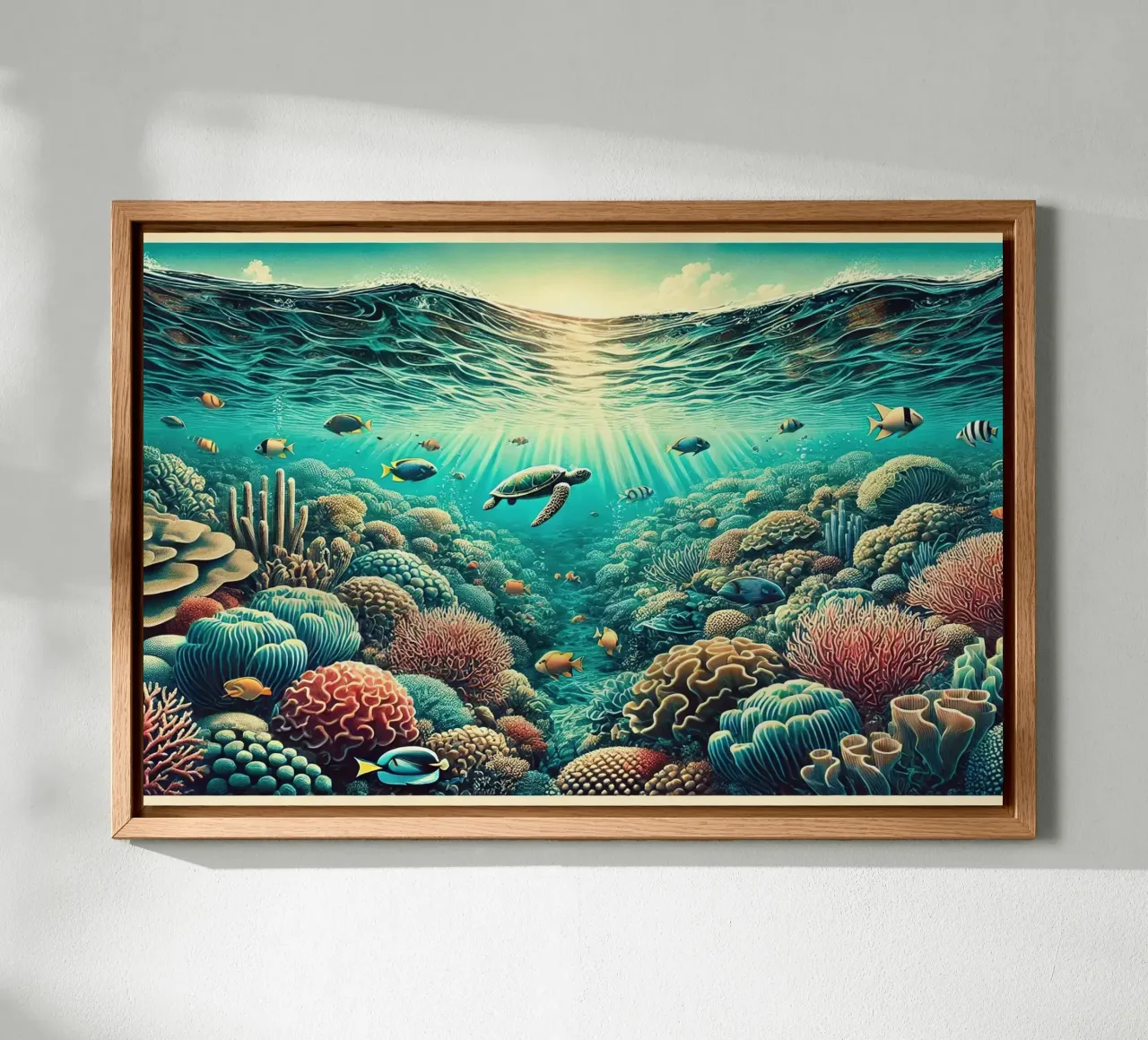 Poster d'epoca sull'Australia, Grande Barriera Corallina tela con Cornice a cassetta da Chromatic Fusion Studio