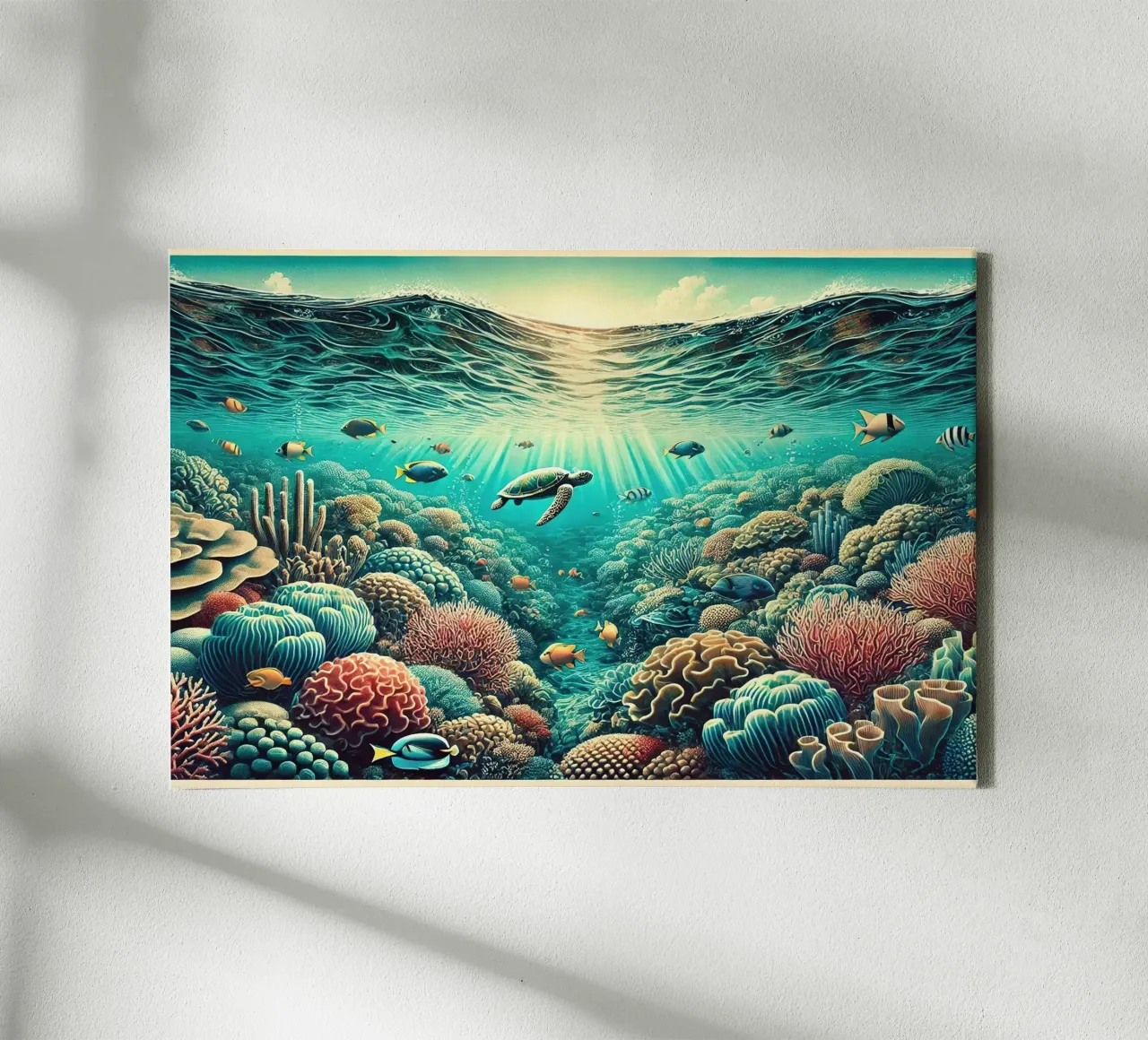 Poster d'epoca sull'Australia, Grande Barriera Corallina tela con Cornice a cassetta da Chromatic Fusion Studio