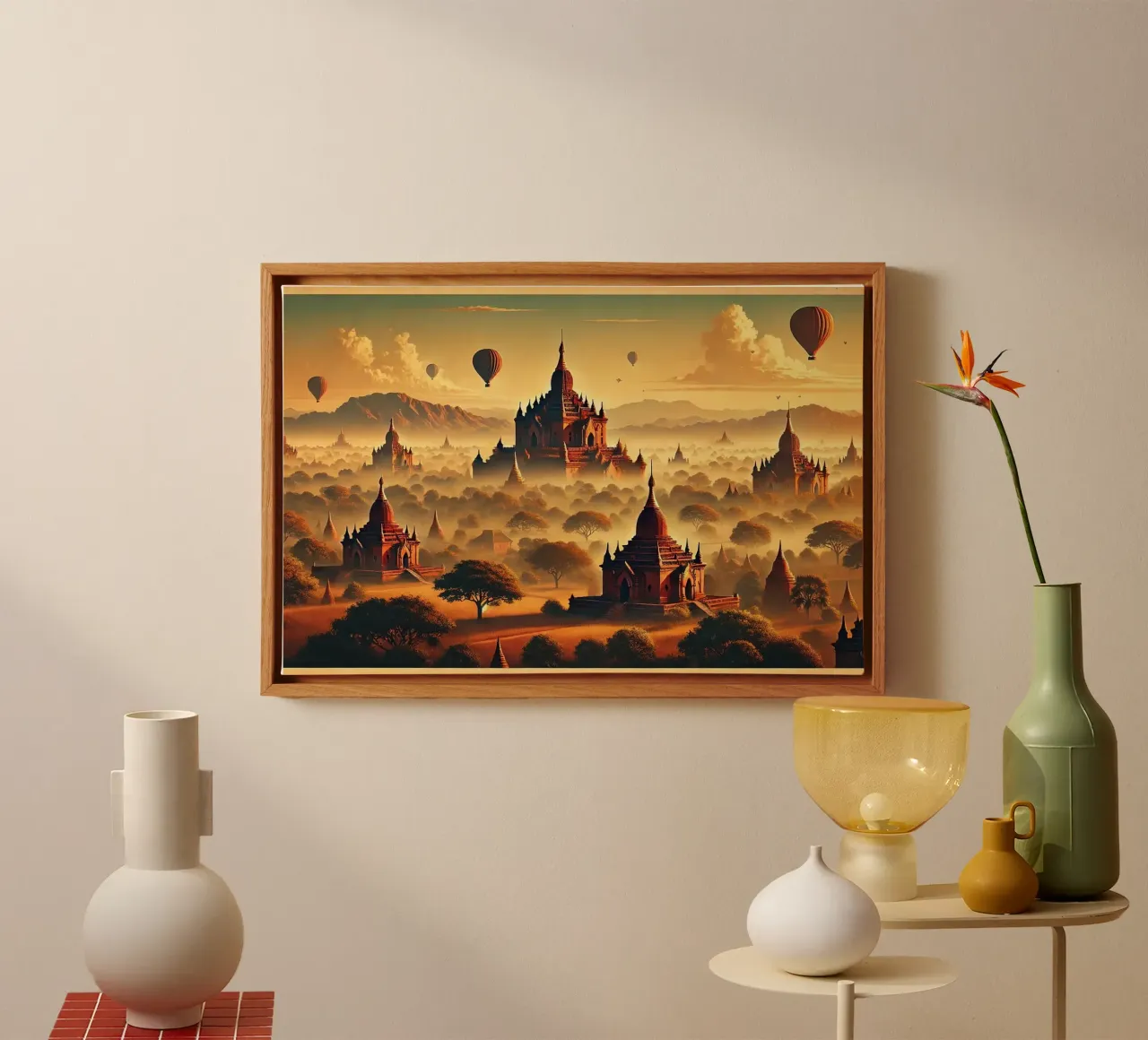 Poster d'epoca di Bagan, Myanmar tela con Cornice a cassetta da Chromatic Fusion Studio