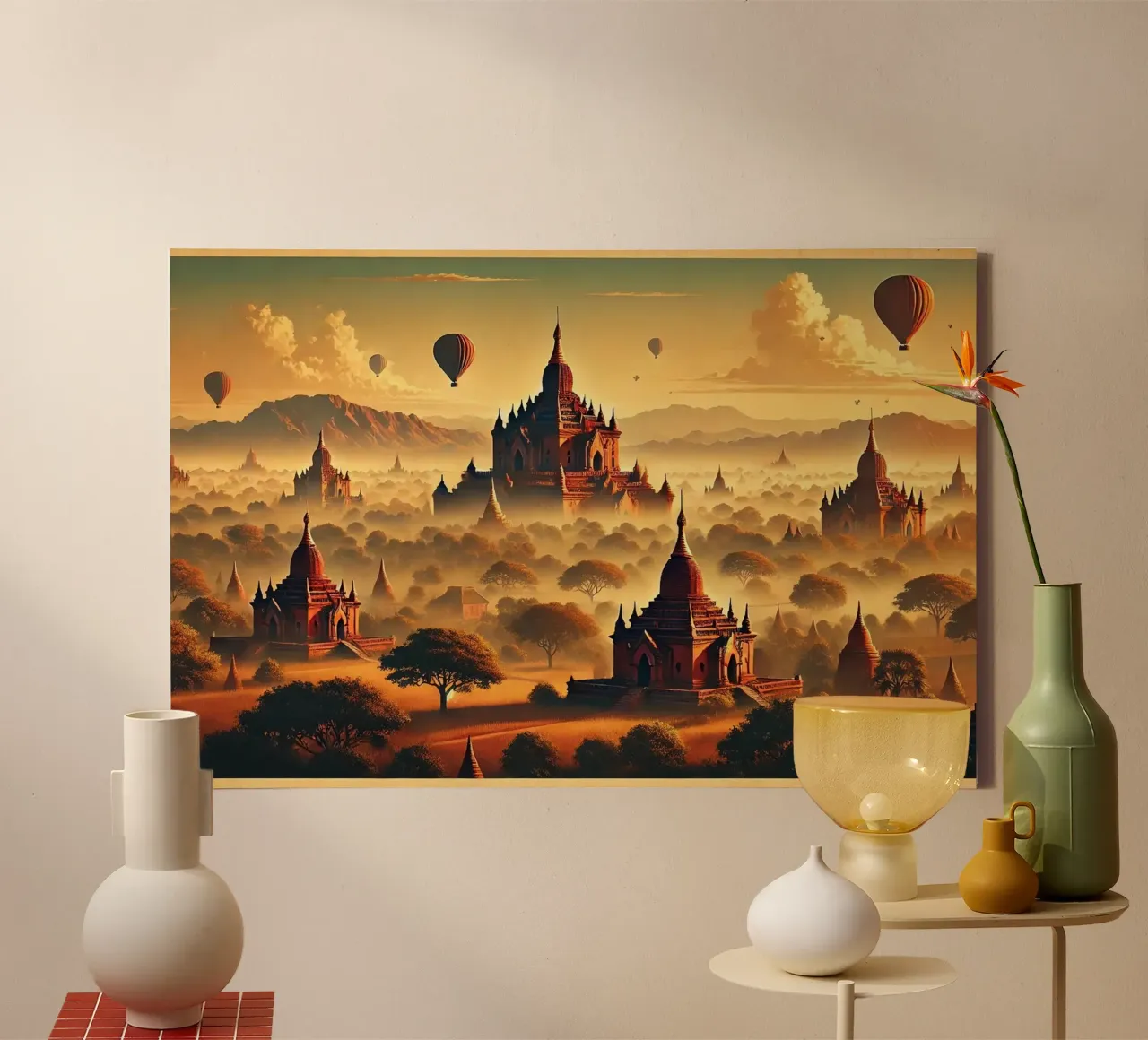 Poster d'epoca di Bagan, Myanmar tela con Cornice a cassetta da Chromatic Fusion Studio