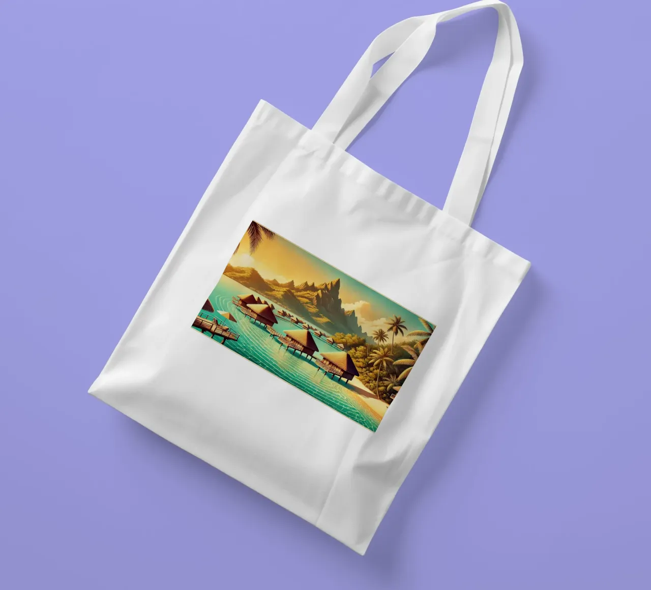 Poster d'epoca di Bora Bora, Polinesia francese borsa in juta da Chromatic Fusion Studio