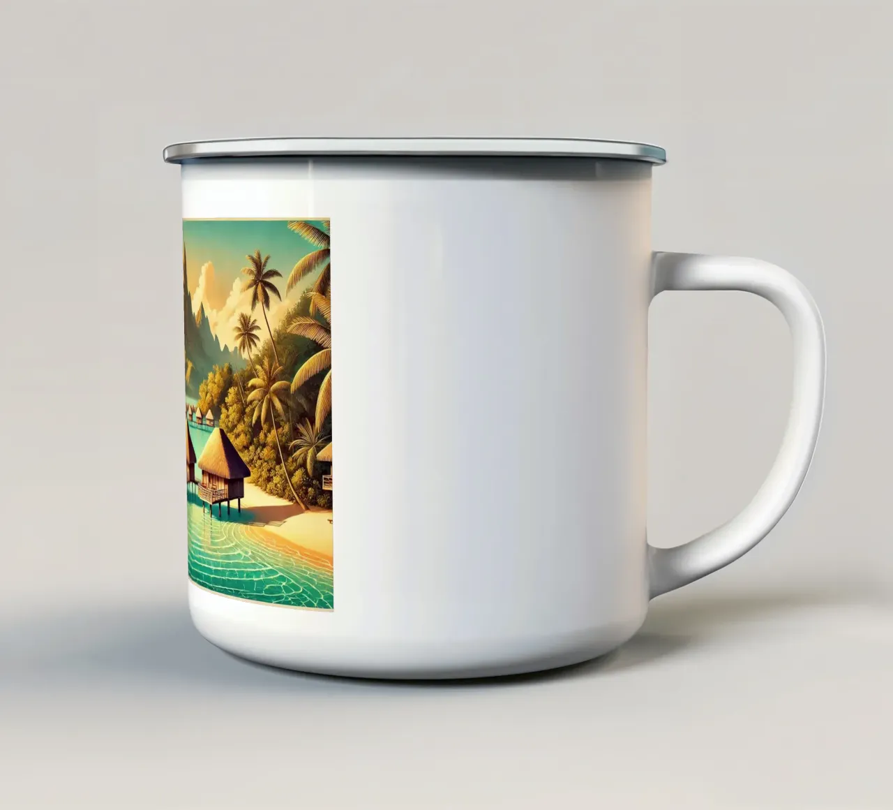 Poster d'epoca di Bora Bora, Polinesia francese tazza in smalto da Chromatic Fusion Studio