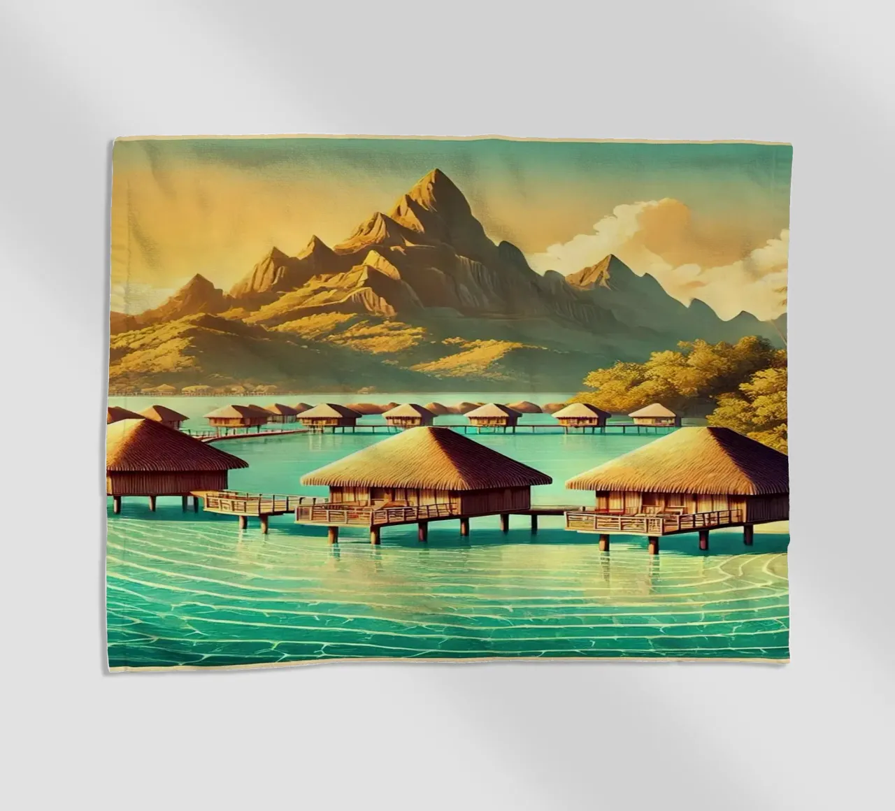 Poster d'epoca di Bora Bora, Polinesia francese telo mare da Chromatic Fusion Studio