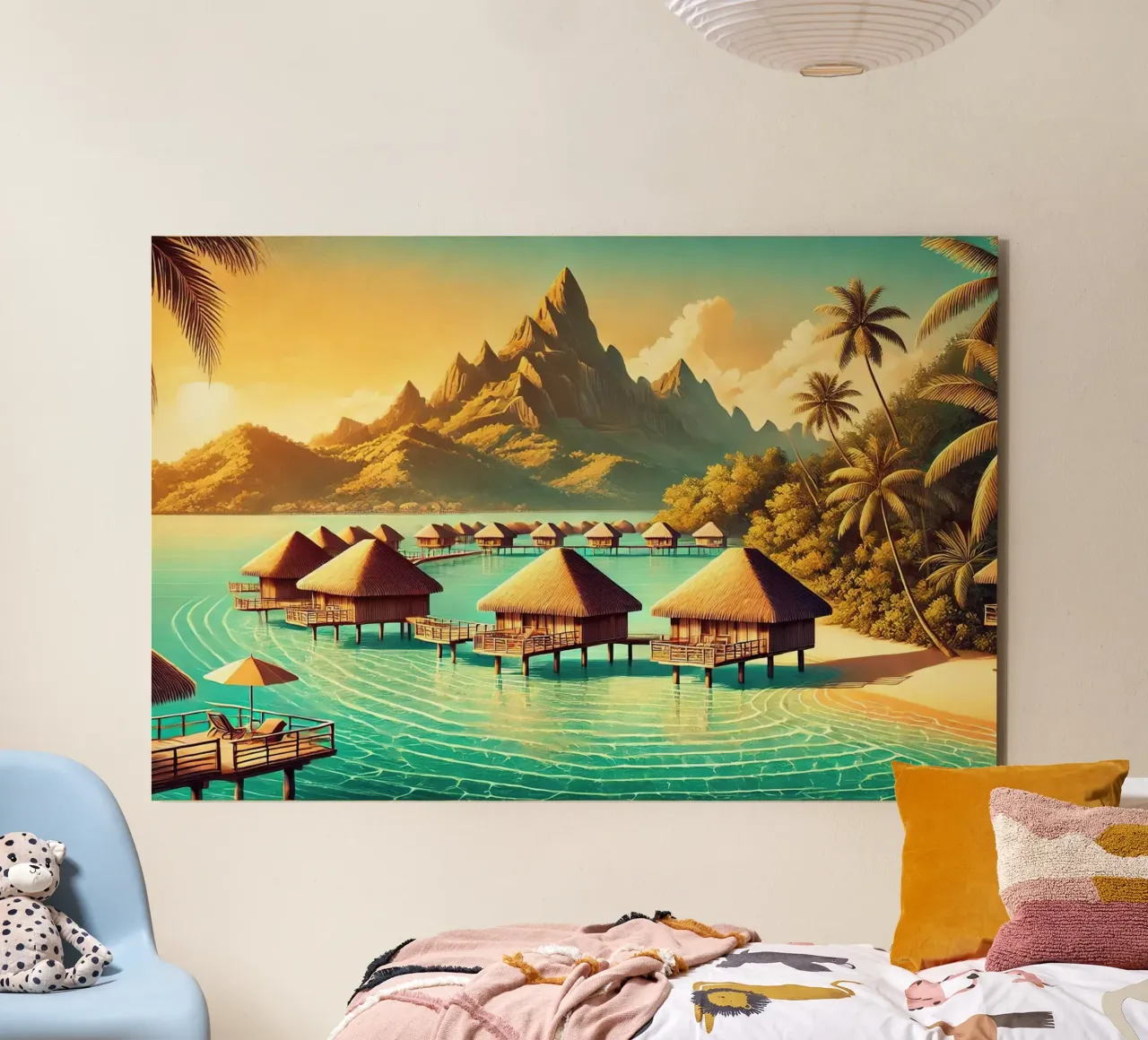 Poster d'epoca di Bora Bora, Polinesia francese pannello forex da Chromatic Fusion Studio
