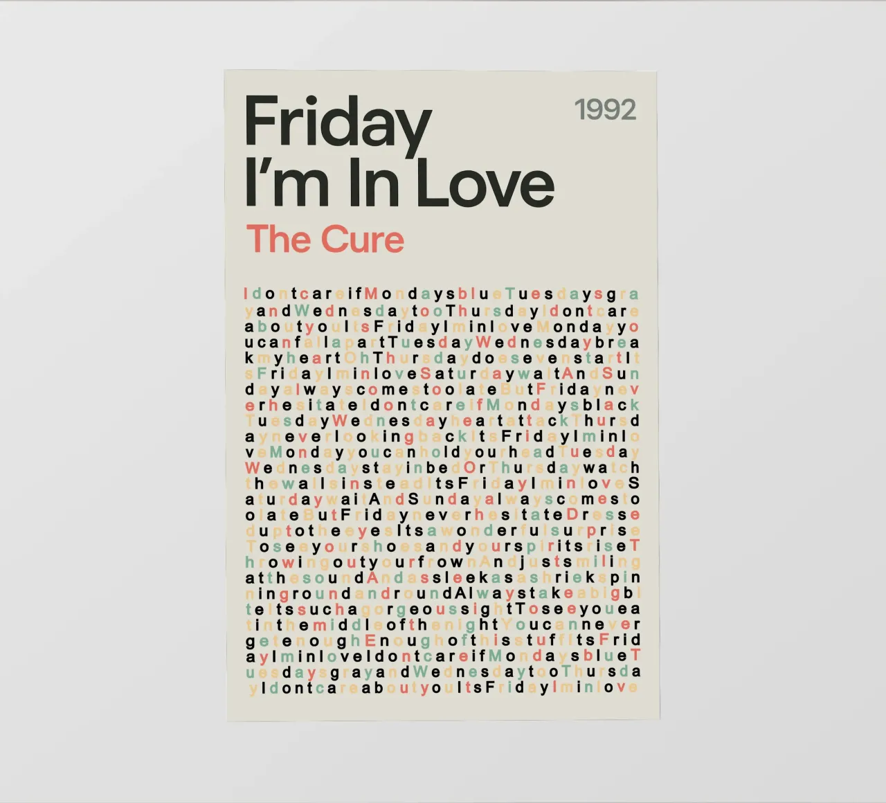 Vintage Song Lyric Art – Friday I’m In Love film rétro-éclairé de QuooodZ by MooodzArt