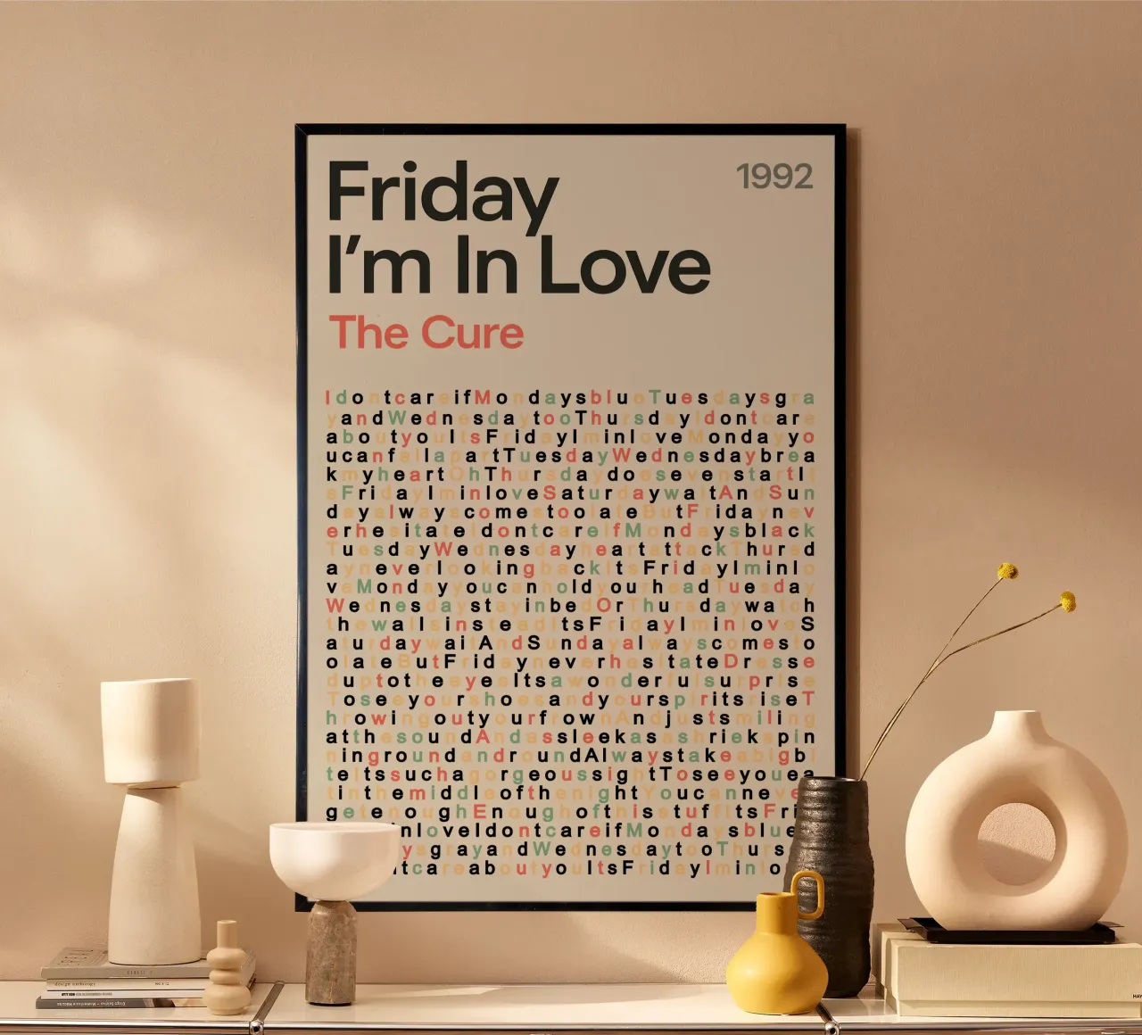 Vintage Song Lyric Art – Friday I’m In Love poster con telaio in plastica da QuooodZ by MooodzArt
