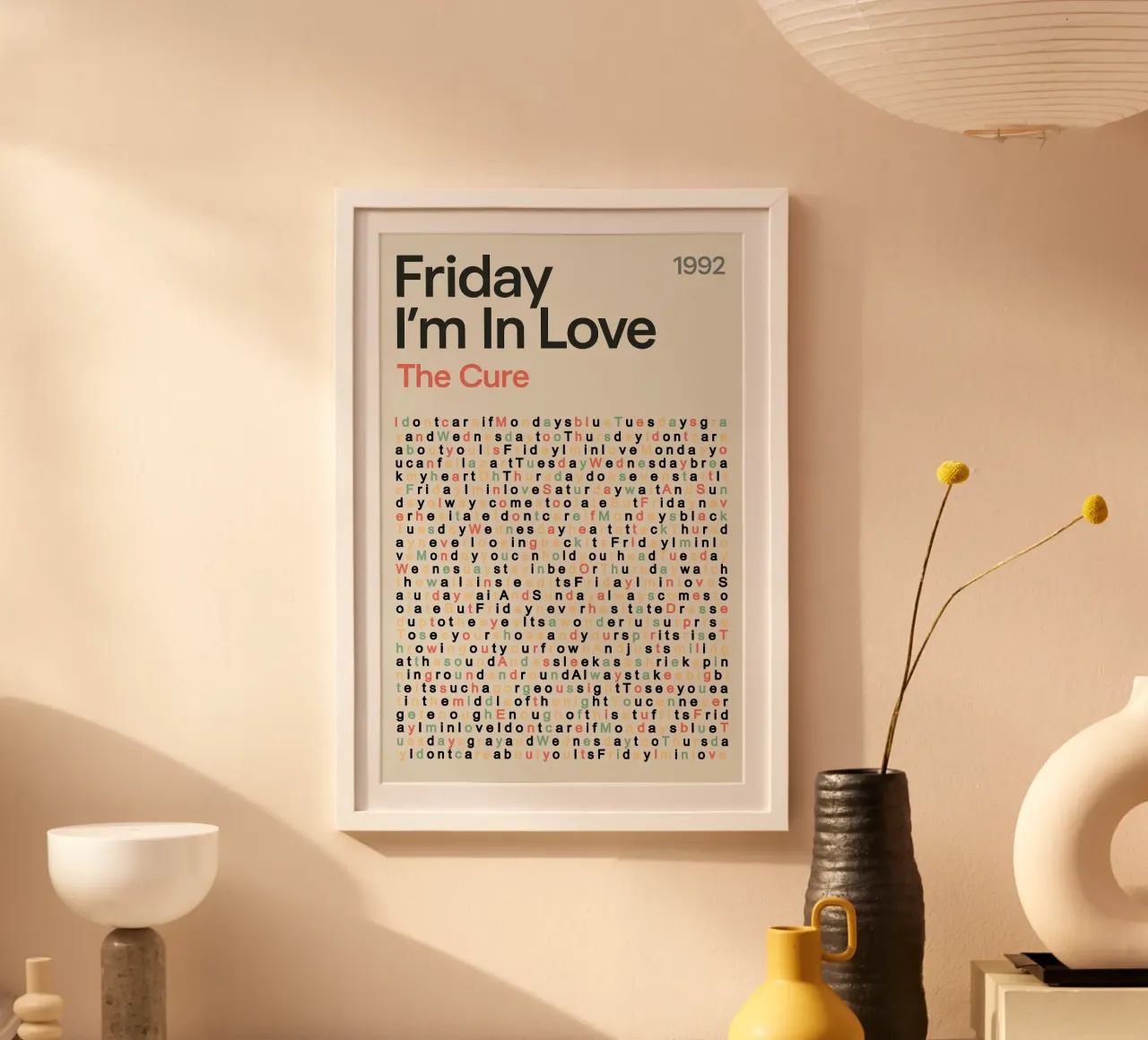 Vintage Song Lyric Art – Friday I’m In Love poster con telaio in plastica da QuooodZ by MooodzArt