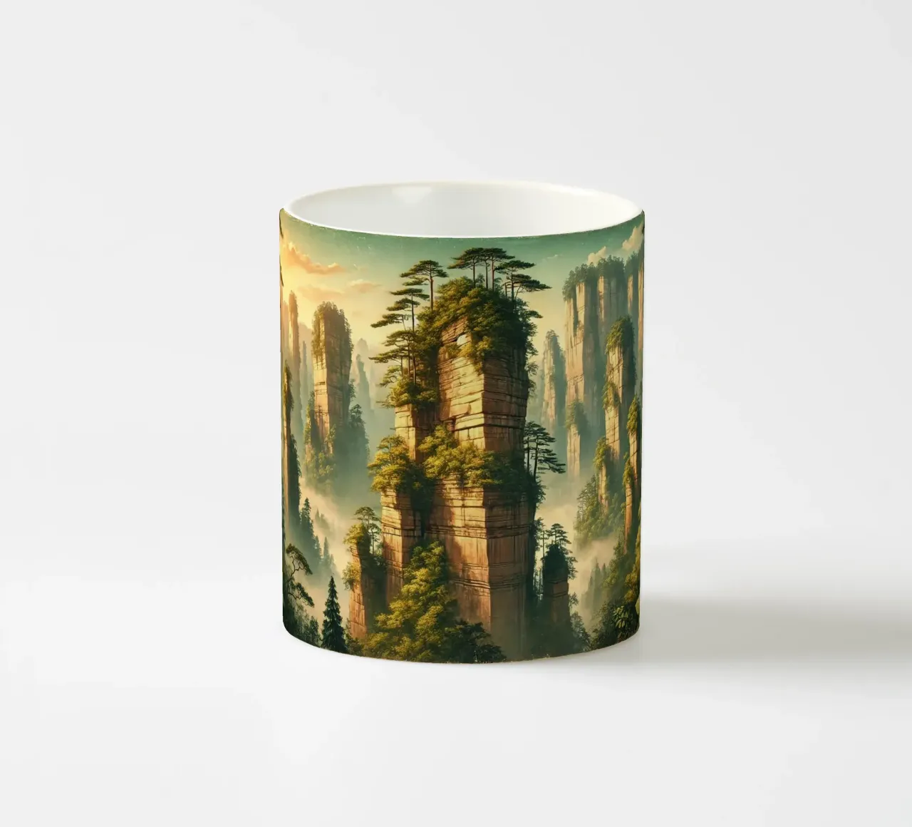 Poster d'epoca Cina, pilastri di pietra di Zhangjiajie tazza in ceramica da Chromatic Fusion Studio